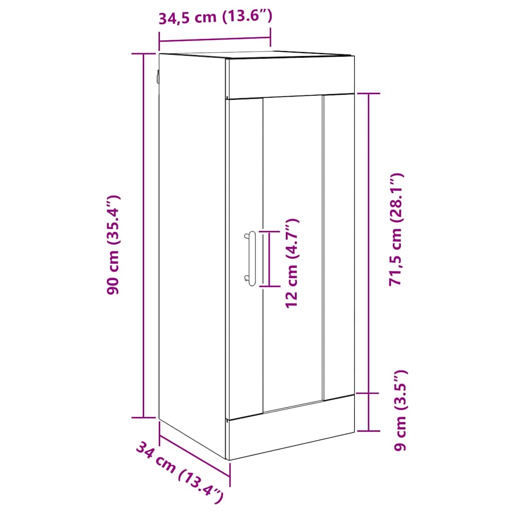 Wandkast Artisan Eiken 34,5 x 34 x 90 cm Bewerkt hout is nu te koop bij PeponiXL, paradijselijk wonen!