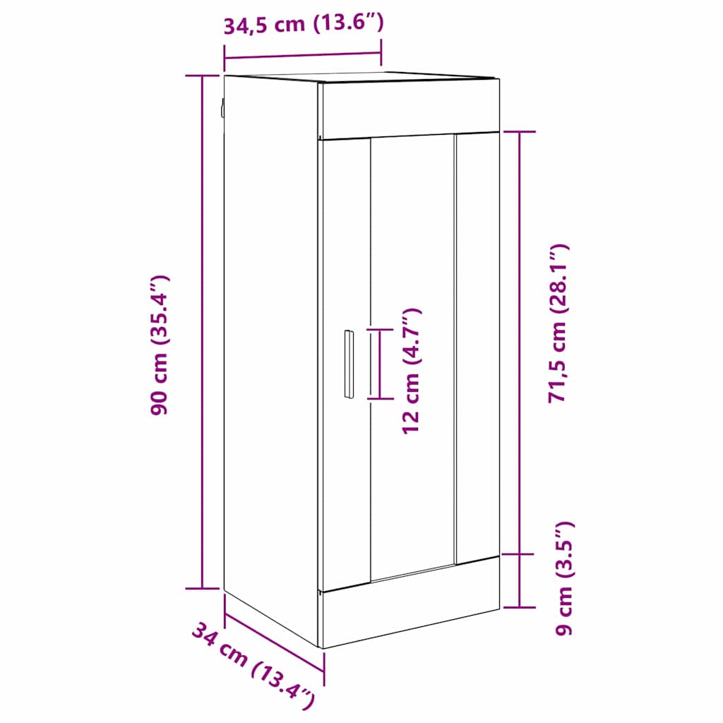 Wandkast Zwart Eiken 34,5 x 34 x 90 cm Bewerkt hout is nu te koop bij PeponiXL, paradijselijk wonen!