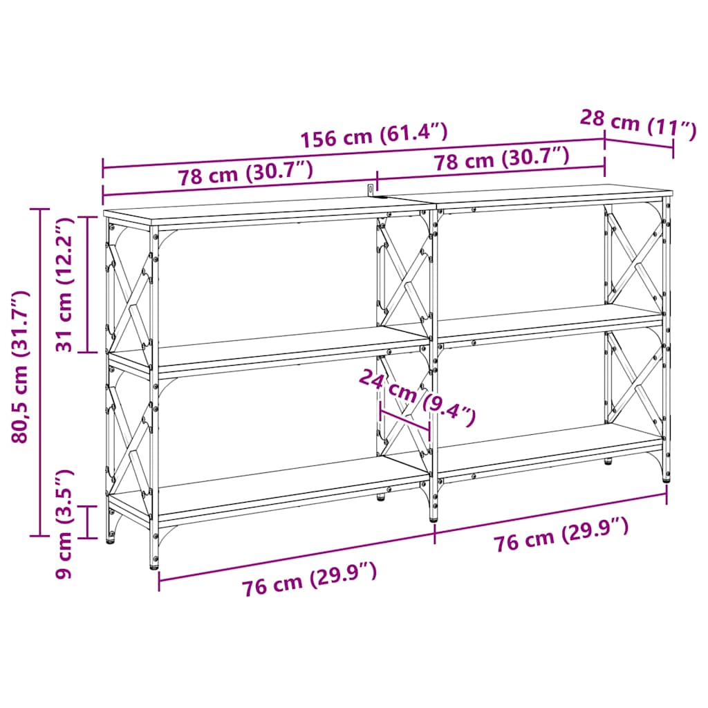 Wandtafel Artisan Eiken 156 x 28 x 80,5 cm Bewerkt hout is nu te koop bij PeponiXL, paradijselijk wonen!