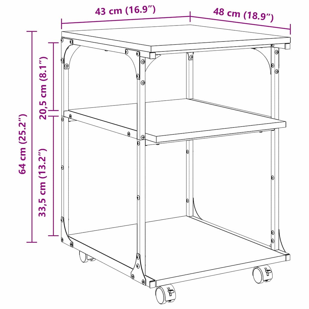 Printerstand Zwart Eiken 43 x 48 x 64 cm Bewerkt hout is nu te koop bij PeponiXL, paradijselijk wonen!