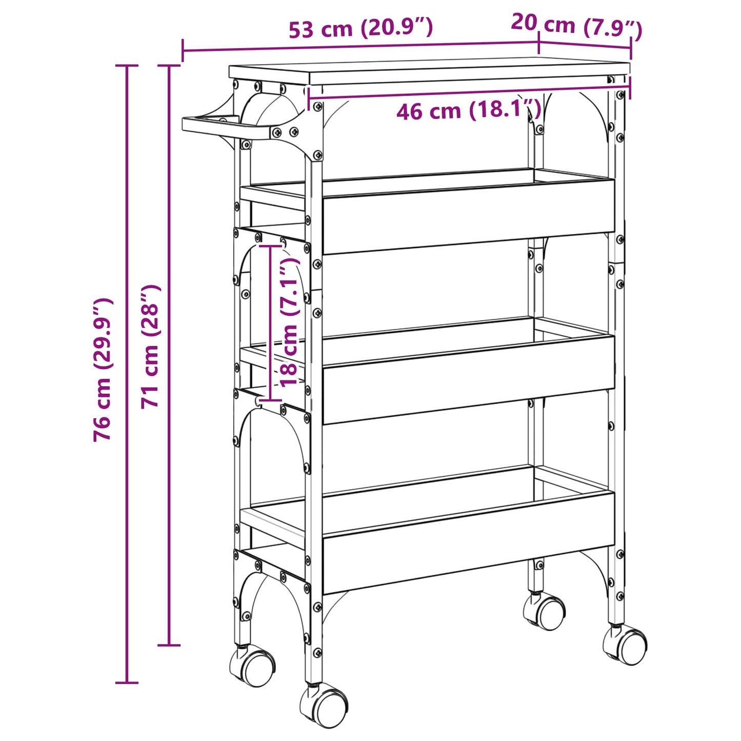 Keuken Trolley Sonoma Eiken 53 x 20 x 76 cm Bewerkt hout is nu te koop bij PeponiXL, paradijselijk wonen!