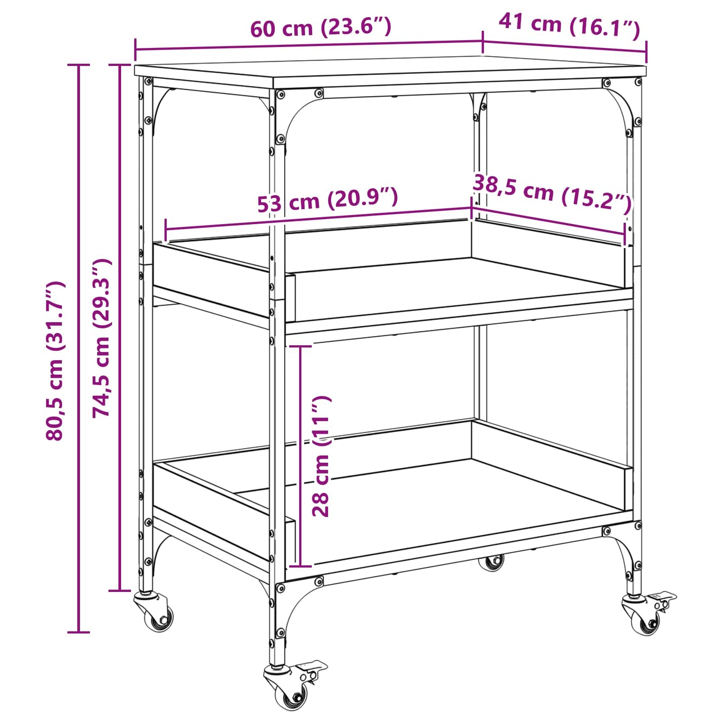 Keuken Trolley Sonoma Eiken 60 x 41 x 80,5 cm Bewerkt hout is nu te koop bij PeponiXL, paradijselijk wonen!
