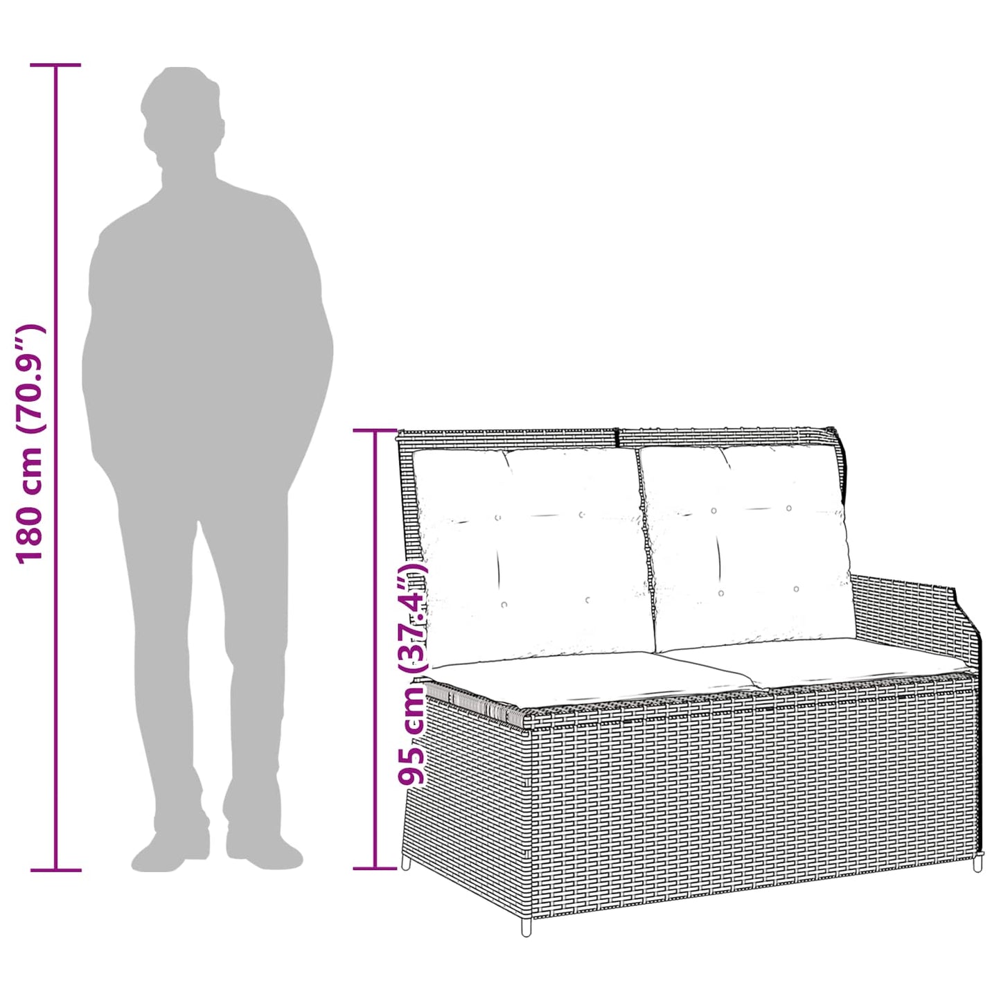 Tuinbank met kussen Grijs poly rattan is nu te koop bij PeponiXL, paradijselijk wonen!