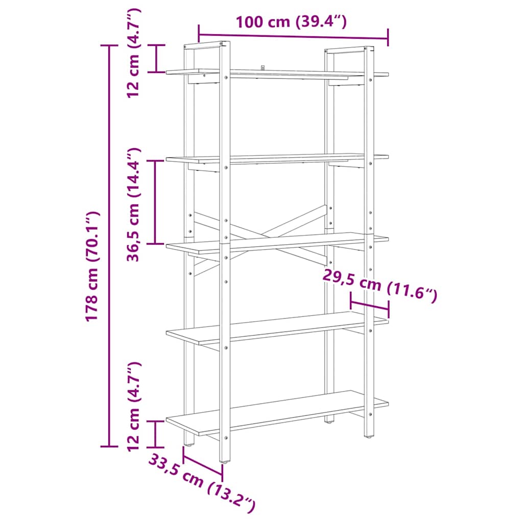 Boekenkast Zwart Eiken 100 x 33,5 x 178 cm Bewerkt hout is nu te koop bij PeponiXL, paradijselijk wonen!