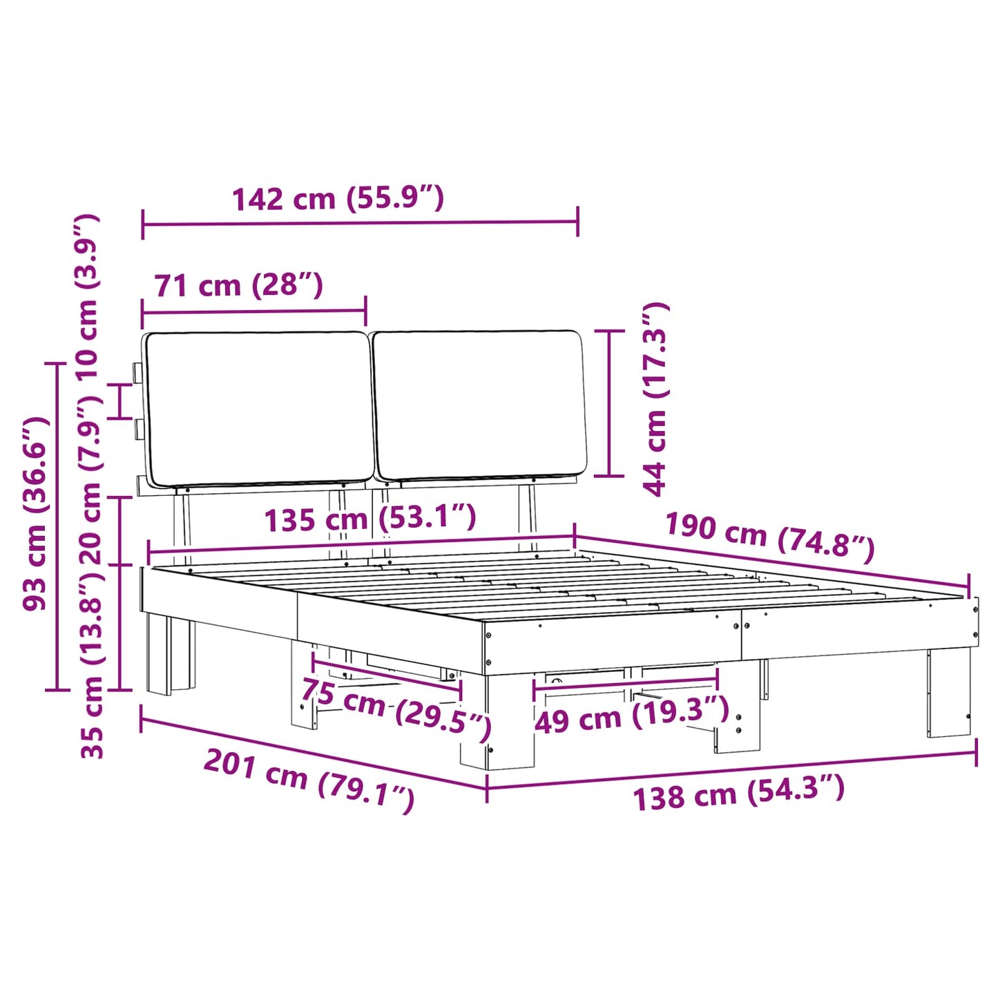 Bedframe met Gevoerd Hoofdgedeelte Taupe 135 x 190 cm is nu te koop bij PeponiXL, paradijselijk wonen!