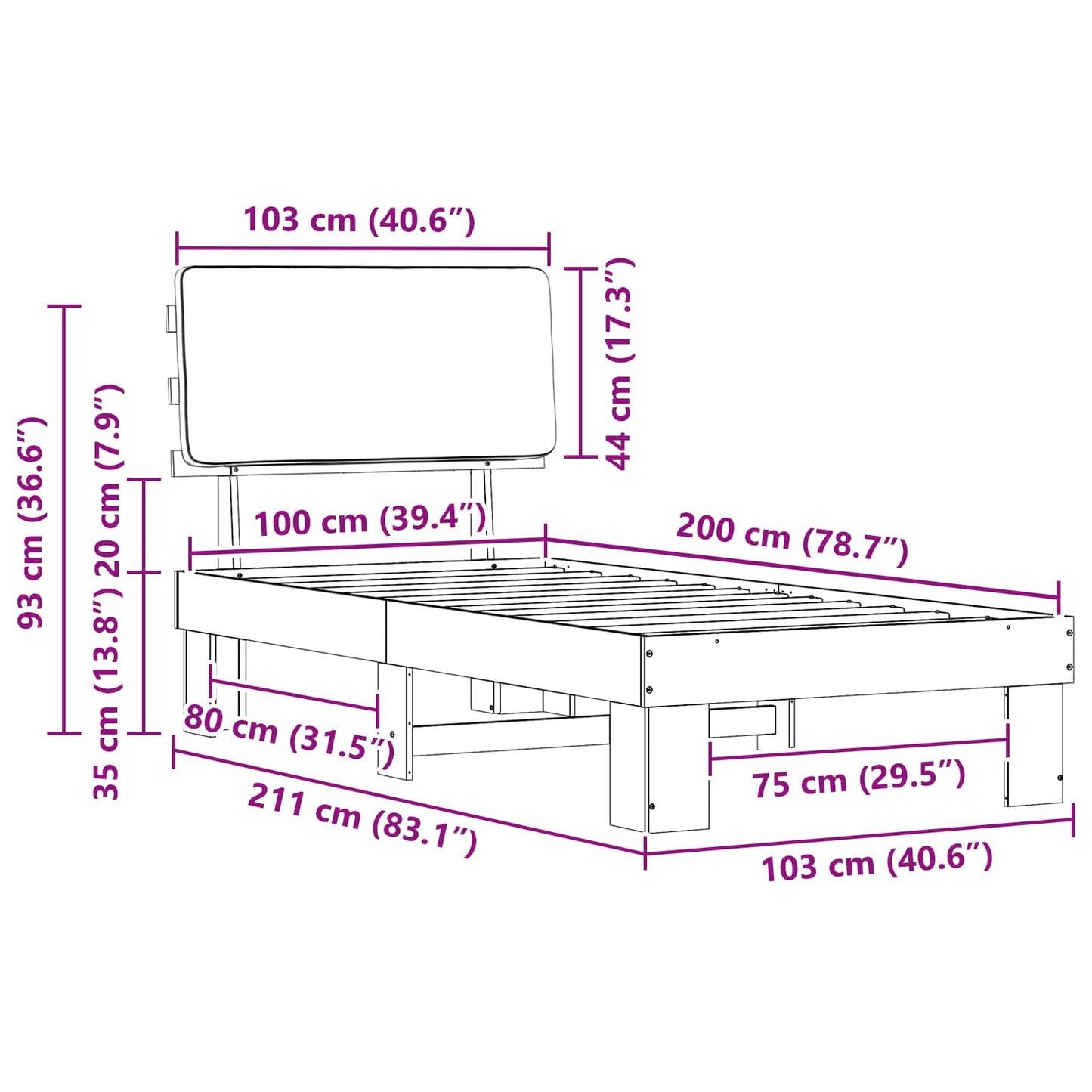 Bedframe met Gevoerd Hoofdgedeelte Donkergrijs 100 x 200 cm is nu te koop bij PeponiXL, paradijselijk wonen!