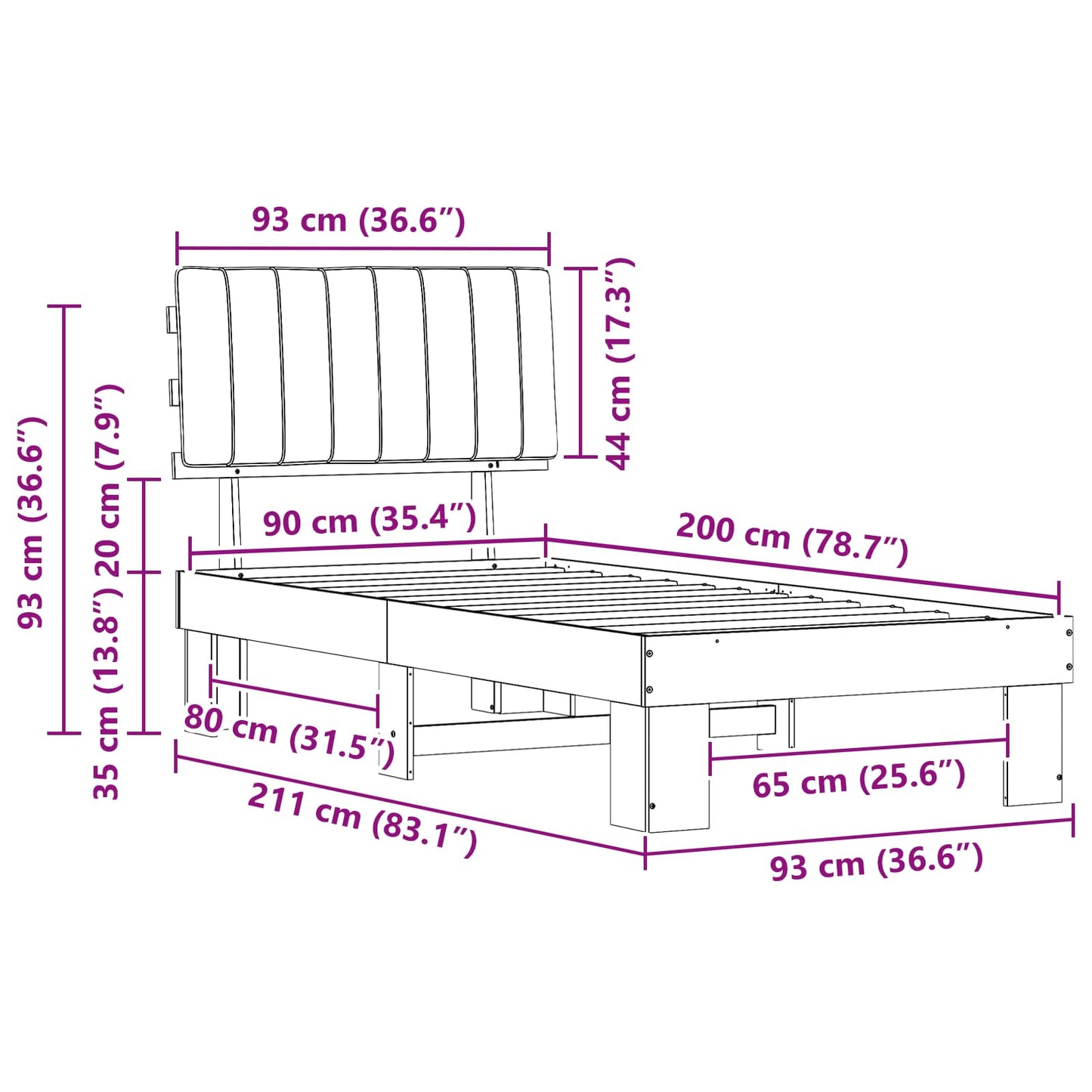 Bedframe met Gevoerd Hoofdgedeelte Taupe 90 x 200 cm is nu te koop bij PeponiXL, paradijselijk wonen!