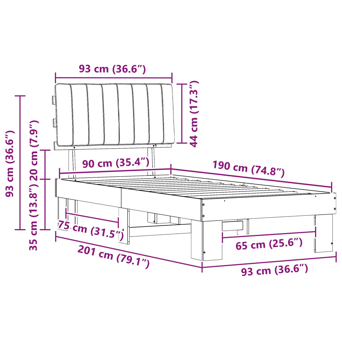 Bedframe met Gevoerd Hoofdgedeelte Zwart 90 x 190 cm is nu te koop bij PeponiXL, paradijselijk wonen!