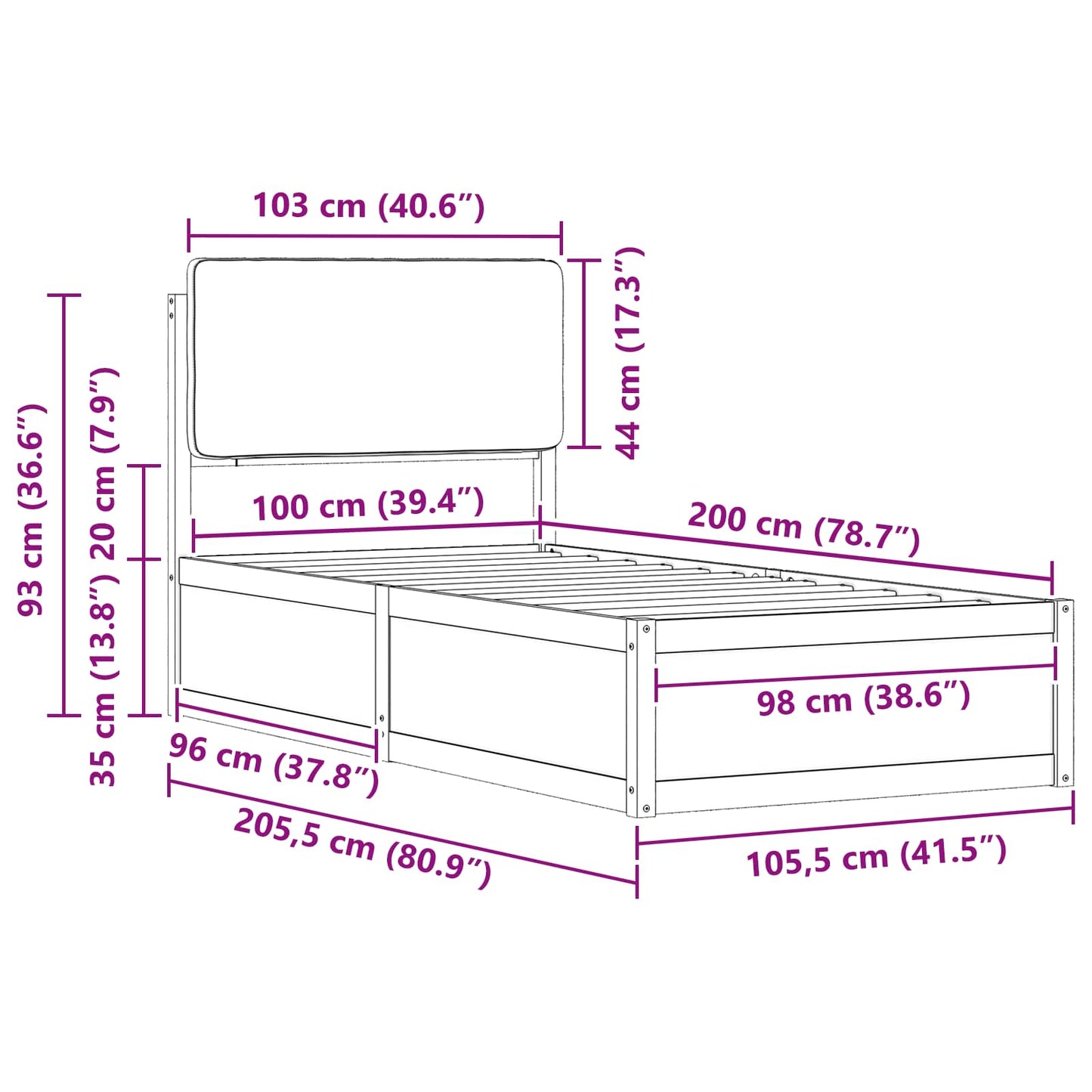 Bedframe met Gevoerd Hoofdgedeelte Taupe 100 x 200 cm is nu te koop bij PeponiXL, paradijselijk wonen!