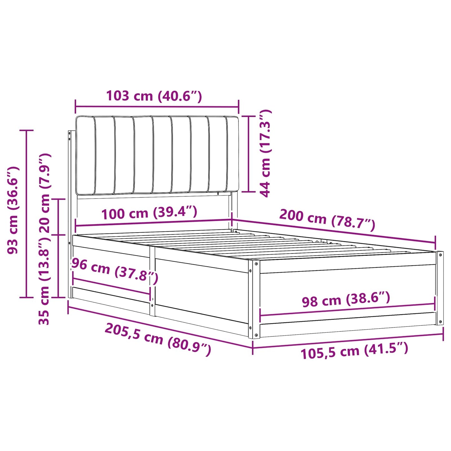 Bedframe met Gevoerd Hoofdgedeelte Donkergrijs 100 x 200 cm is nu te koop bij PeponiXL, paradijselijk wonen!