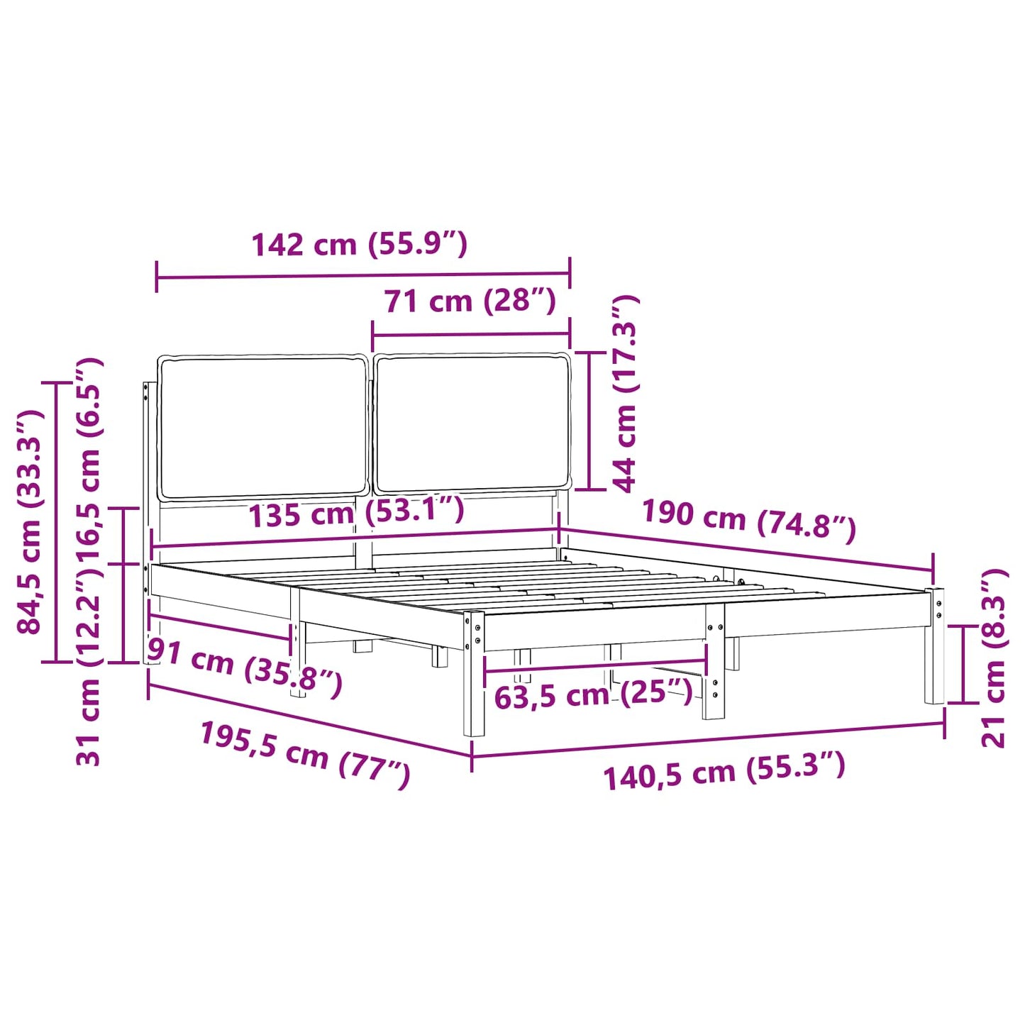 Bedframe met Gevoerd Hoofdgedeelte Lichtgrijs 135 x 190 cm is nu te koop bij PeponiXL, paradijselijk wonen!