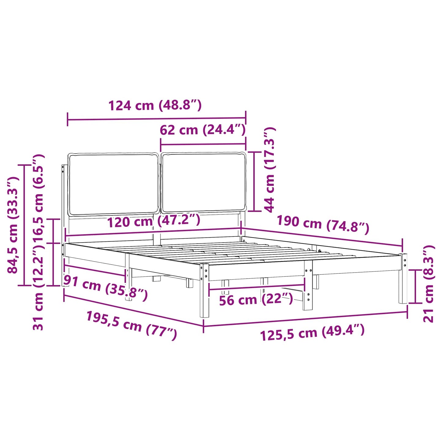 Bedframe met Gevoerd Hoofdgedeelte Zwart 120 x 190 cm is nu te koop bij PeponiXL, paradijselijk wonen!