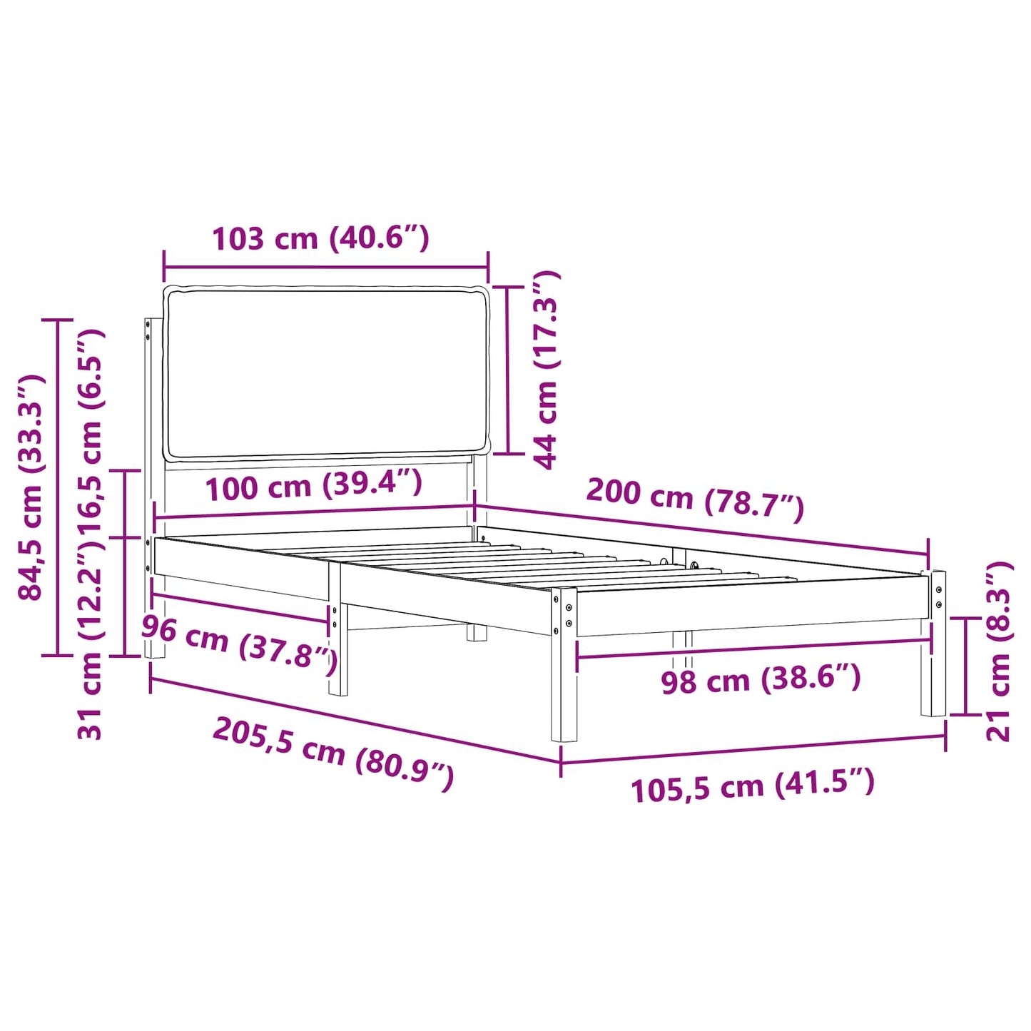 Bedframe met Gevoerd Hoofdgedeelte Lichtgrijs 100 x 200 cm is nu te koop bij PeponiXL, paradijselijk wonen!