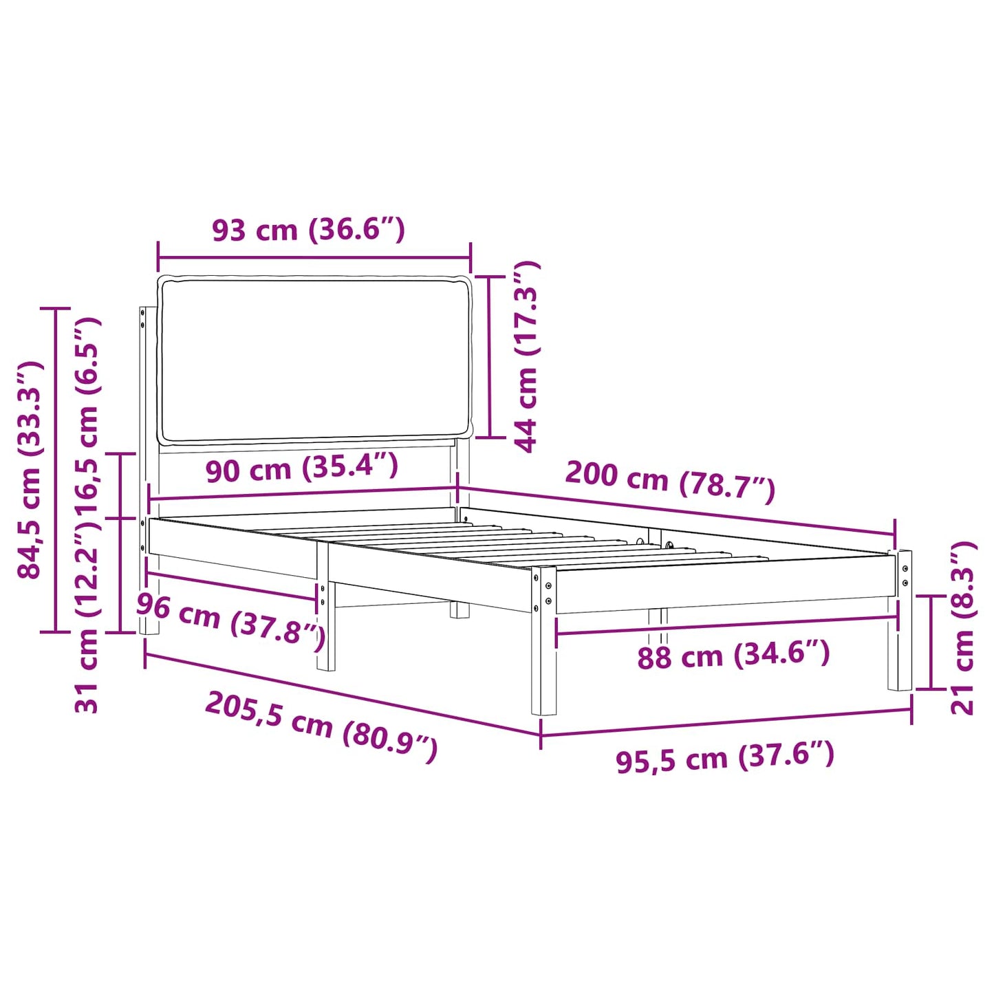 Bedframe met Gevoerd Hoofdgedeelte Lichtgrijs 90 x 200 cm is nu te koop bij PeponiXL, paradijselijk wonen!