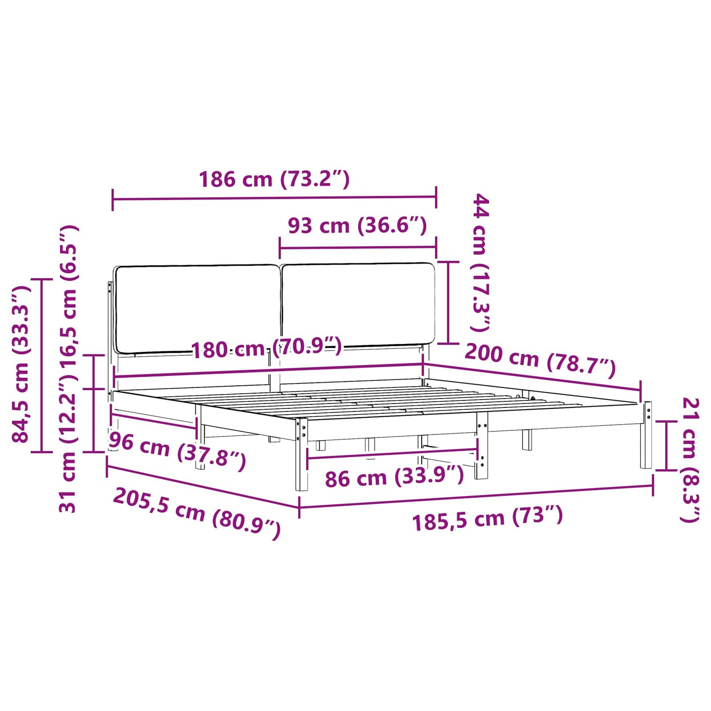 Bedframe met Gevoerd Hoofdgedeelte Zwart 180 x 200 cm is nu te koop bij PeponiXL, paradijselijk wonen!