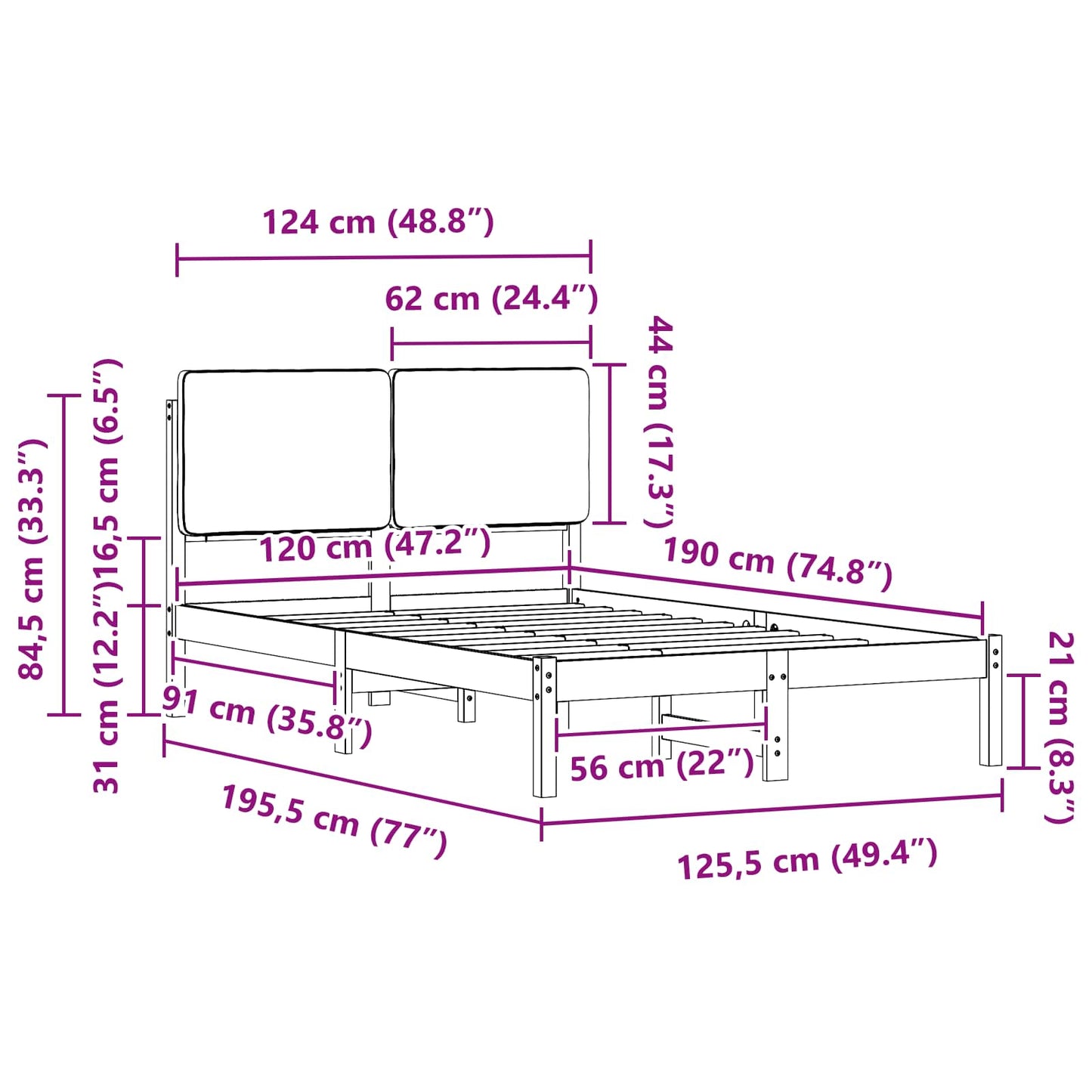 Bedframe met Gevoerd Hoofdgedeelte Zwart 120 x 190 cm is nu te koop bij PeponiXL, paradijselijk wonen!