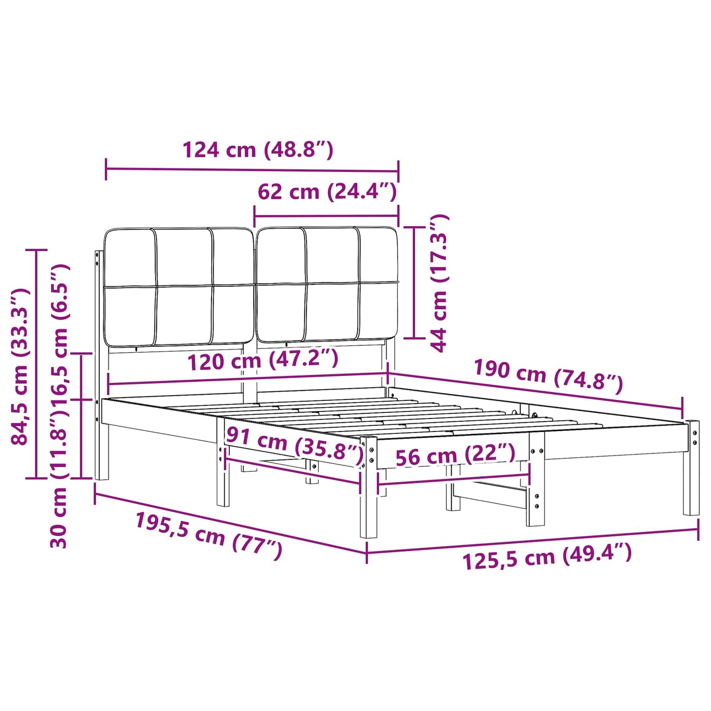 Bedframe met Gevoerd Hoofdgedeelte Zwart 120 x 190 cm is nu te koop bij PeponiXL, paradijselijk wonen!