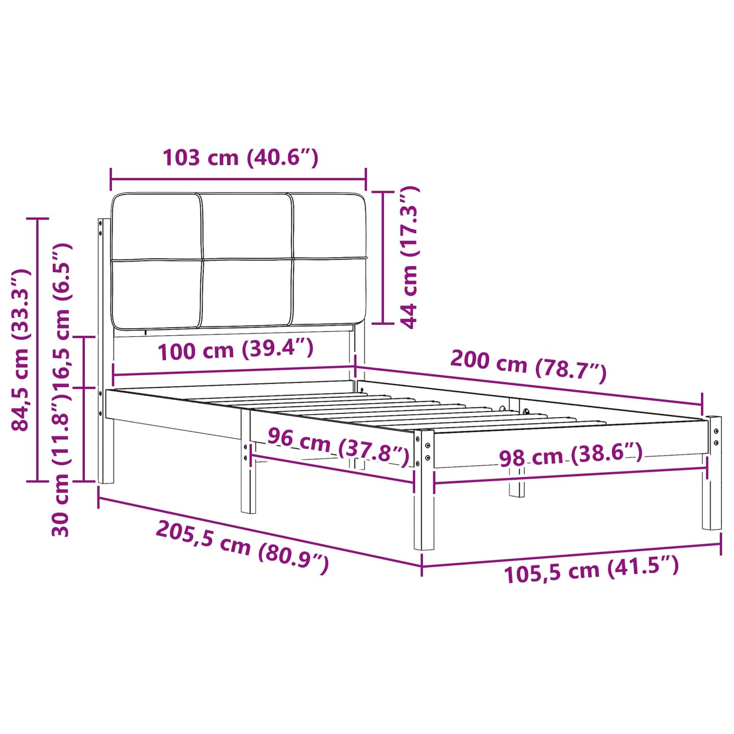 Bedframe met Gevoerd Hoofdgedeelte Taupe 100 x 200 cm is nu te koop bij PeponiXL, paradijselijk wonen!