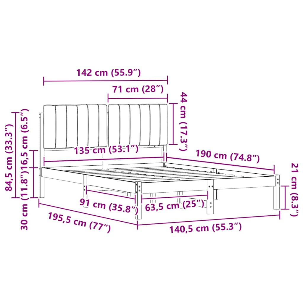 Bedframe met Gevoerd Hoofdgedeelte Zwart 135 x 190 cm is nu te koop bij PeponiXL, paradijselijk wonen!