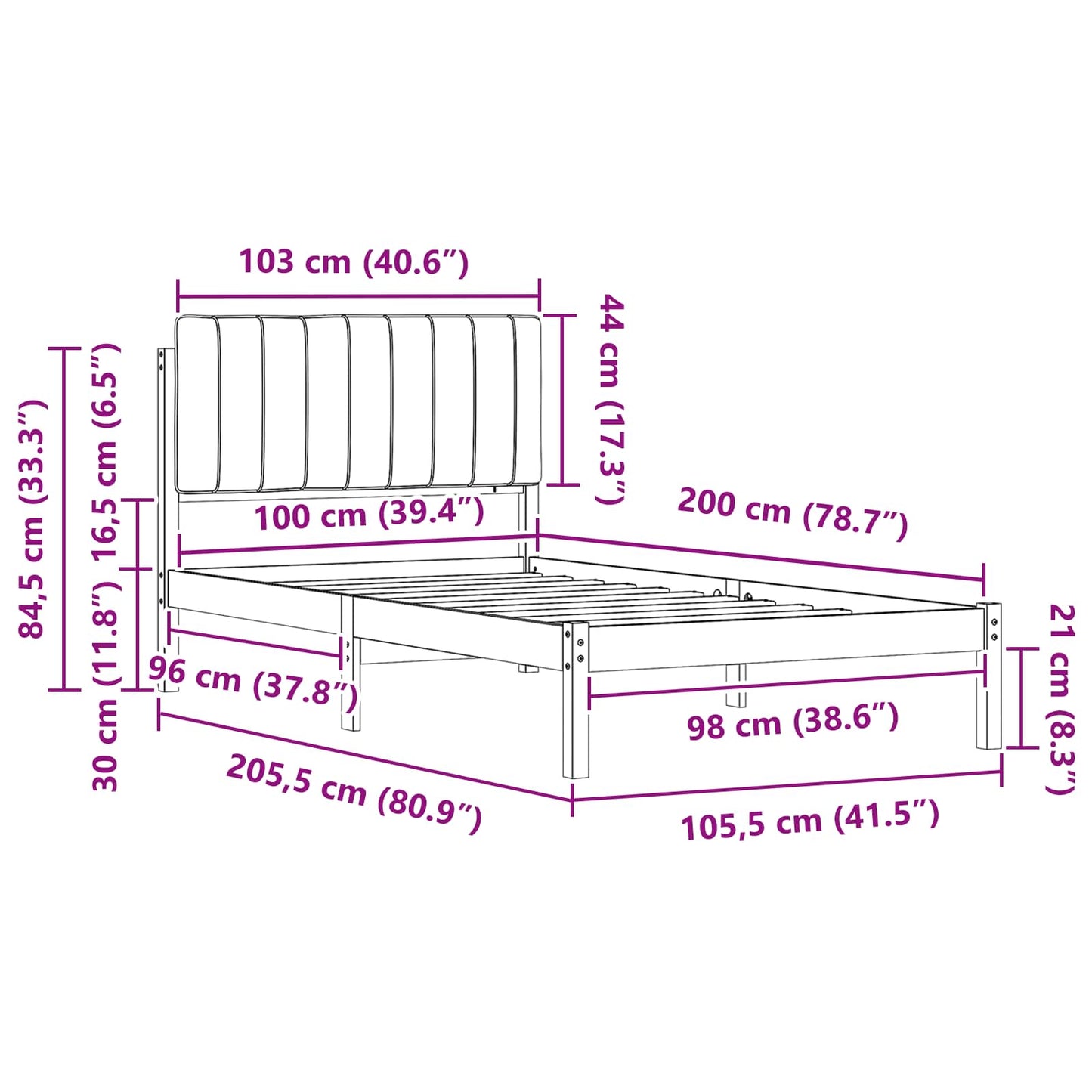 Bedframe met Gevoerd Hoofdgedeelte Zwart 100 x 200 cm is nu te koop bij PeponiXL, paradijselijk wonen!
