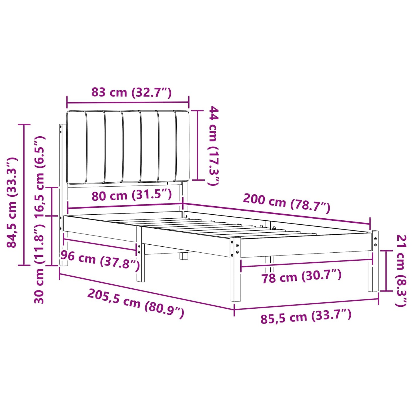 Bedframe met Gevoerd Hoofdgedeelte Donkergrijs 80 x 200 cm is nu te koop bij PeponiXL, paradijselijk wonen!