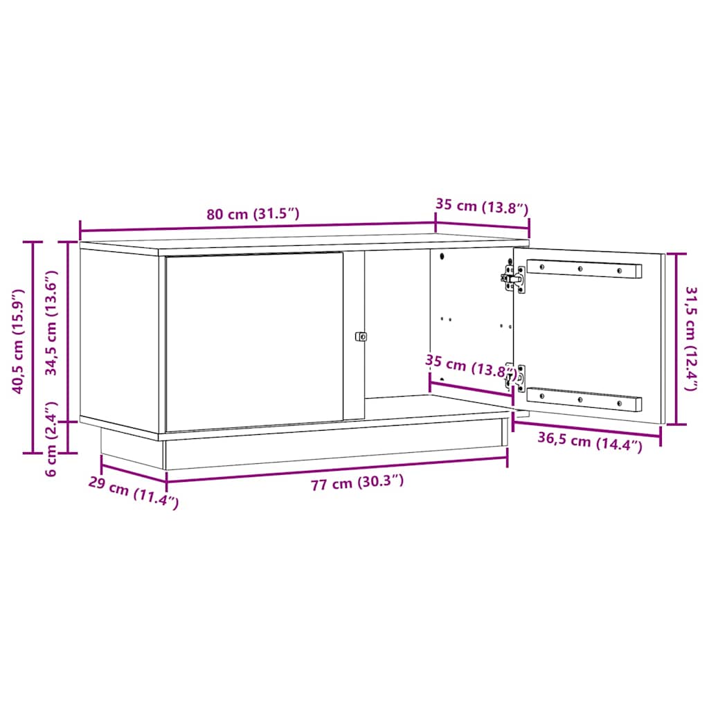 TV-kast Wasbruin 80 x 35 x 40,5 cm Massief grenenhout is nu te koop bij PeponiXL, paradijselijk wonen!