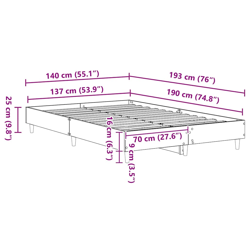 Bedframe Sonoma 137 x 190 cm Bewerkt hout