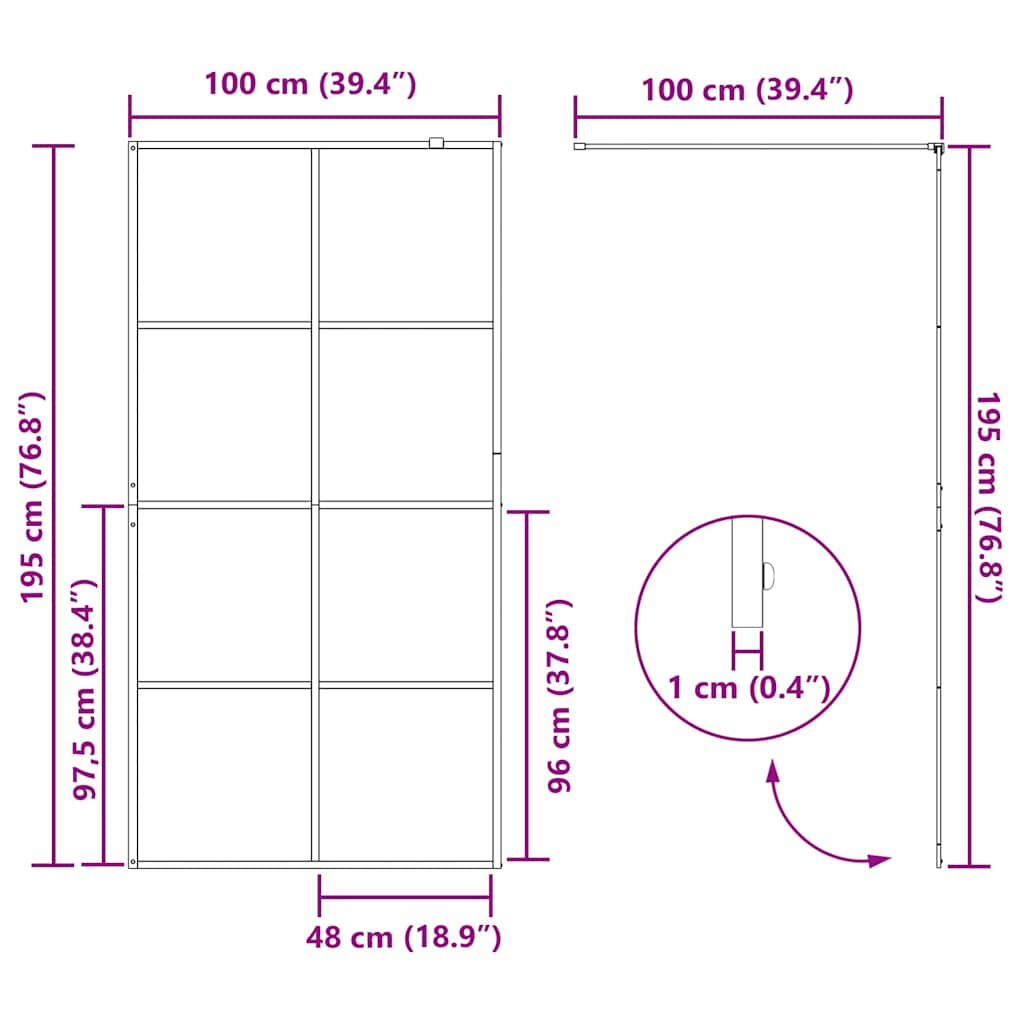 Inloop Douche Wand Zwart 100 x 195 cm gehard glas is nu te koop bij PeponiXL, paradijselijk wonen!