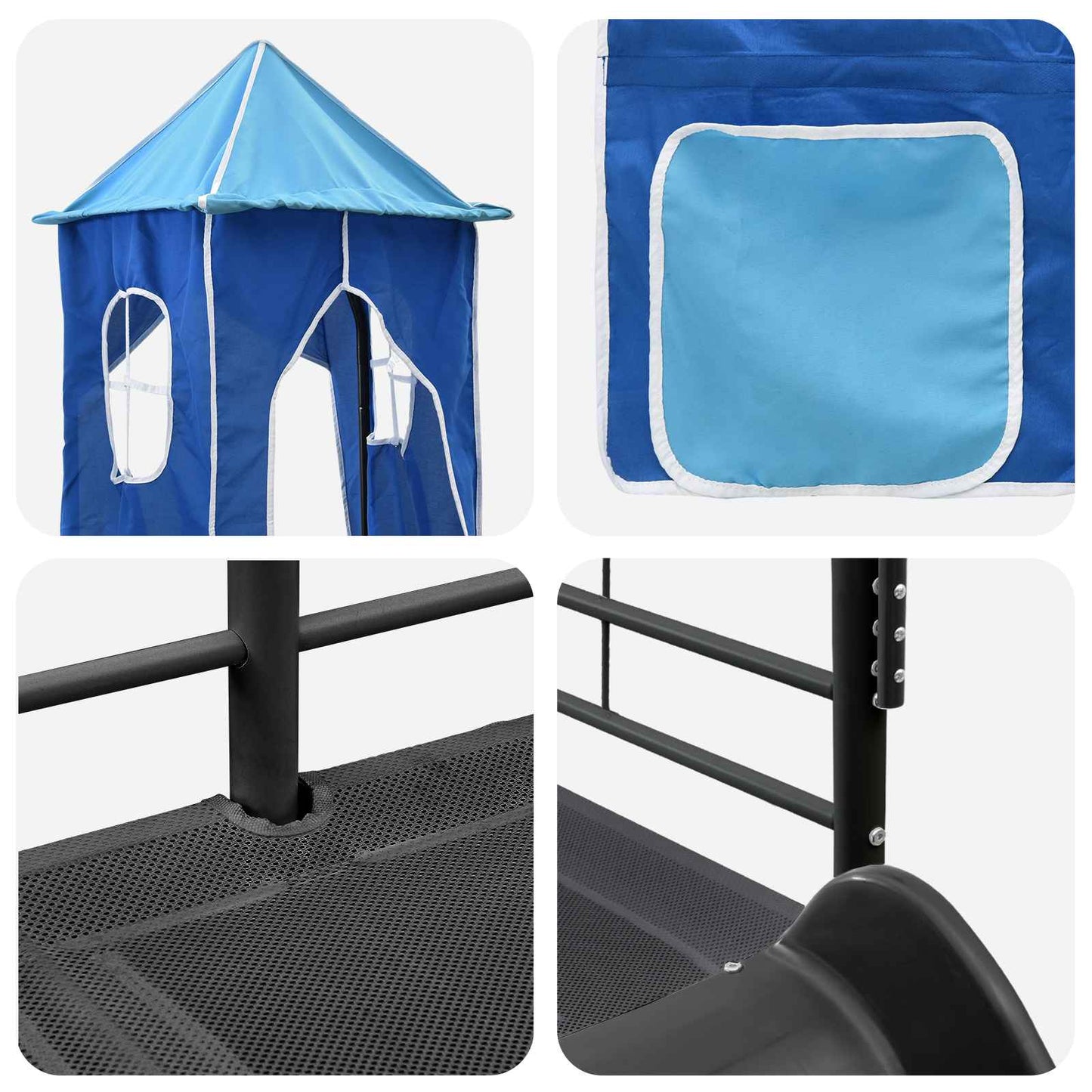Loftbed voor Kids Zwart en Blauw 100 x 200 cm Metaal is nu te koop bij PeponiXL, paradijselijk wonen!