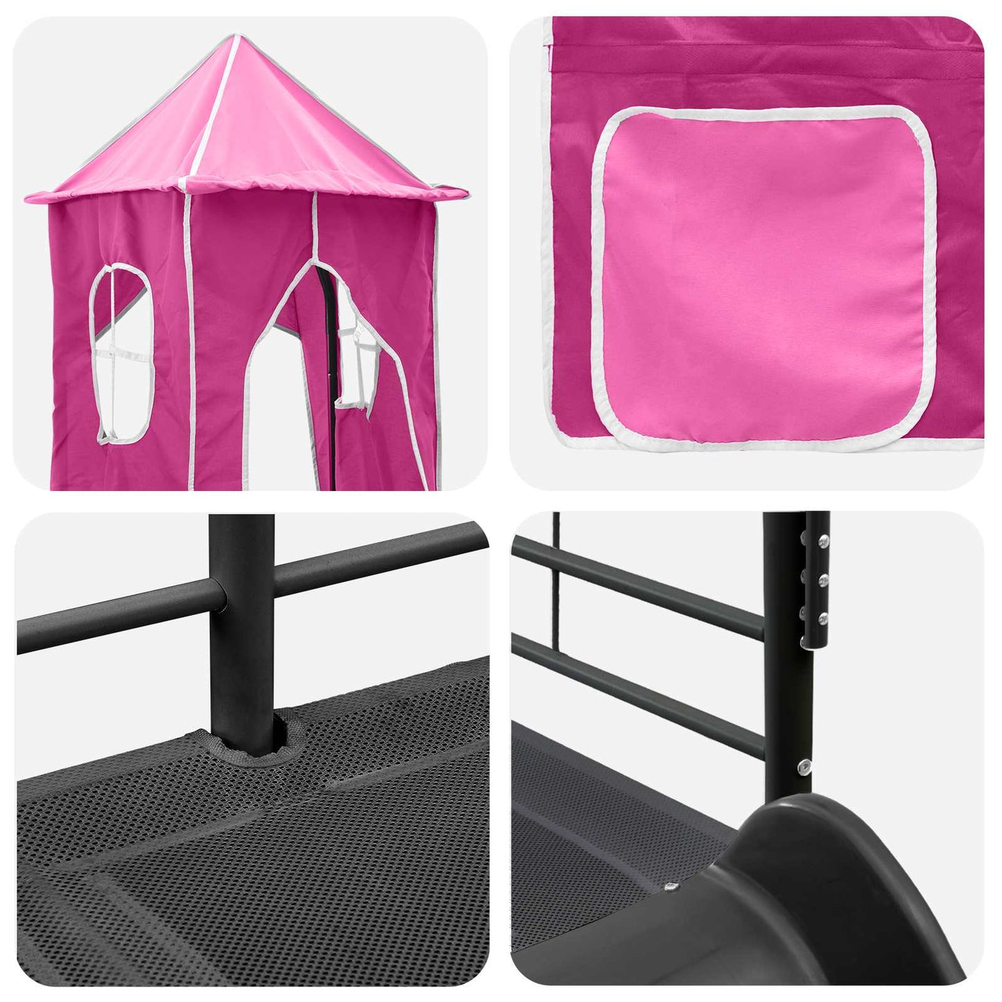 Loftbed voor Kids Zwart en Roze 75 x 190 cm Metaal is nu te koop bij PeponiXL, paradijselijk wonen!
