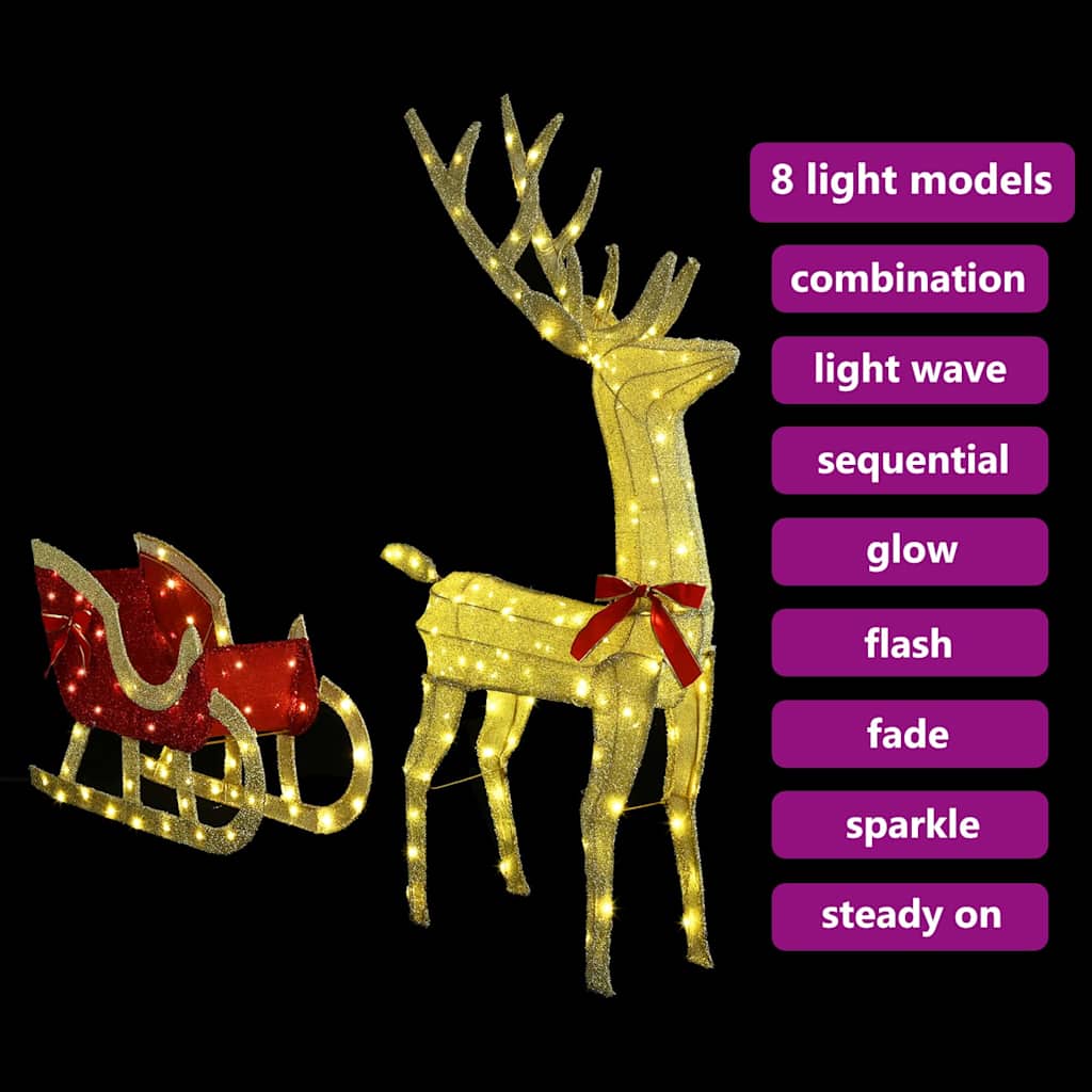 Rendier trek slede met 200 LED Warmwit 151 x 28 x 128.5 cm Stof is nu te koop bij PeponiXL, paradijselijk wonen!