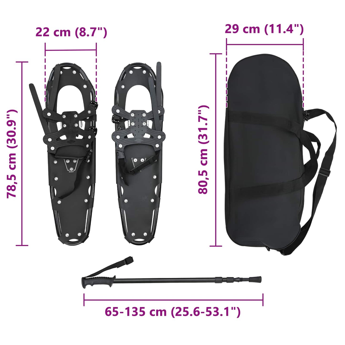 3 in 1 sneeuwschoenen met wandelschoenen Zwart 78,5 x 22 cm is nu te koop bij PeponiXL, paradijselijk wonen!