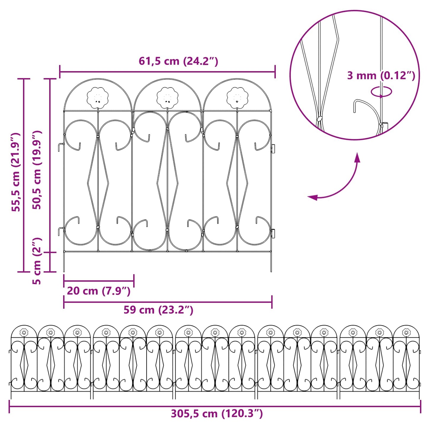 Tuinhek 5 pcs Zwart Staal is nu te koop bij PeponiXL, paradijselijk wonen!