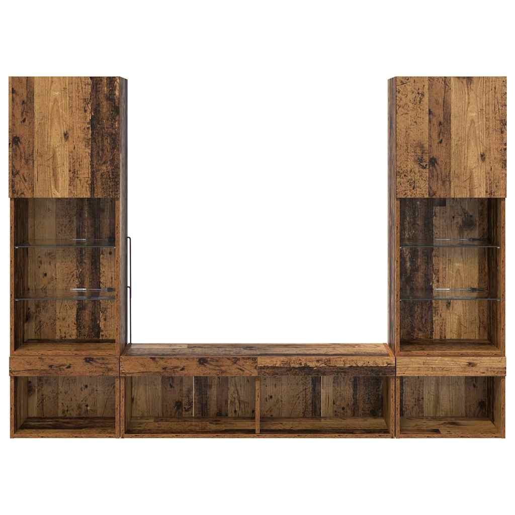 TV Wand Eenheden met LED met LED 5 pcs Oud hout Bewerkt hout is nu te koop bij PeponiXL, paradijselijk wonen!