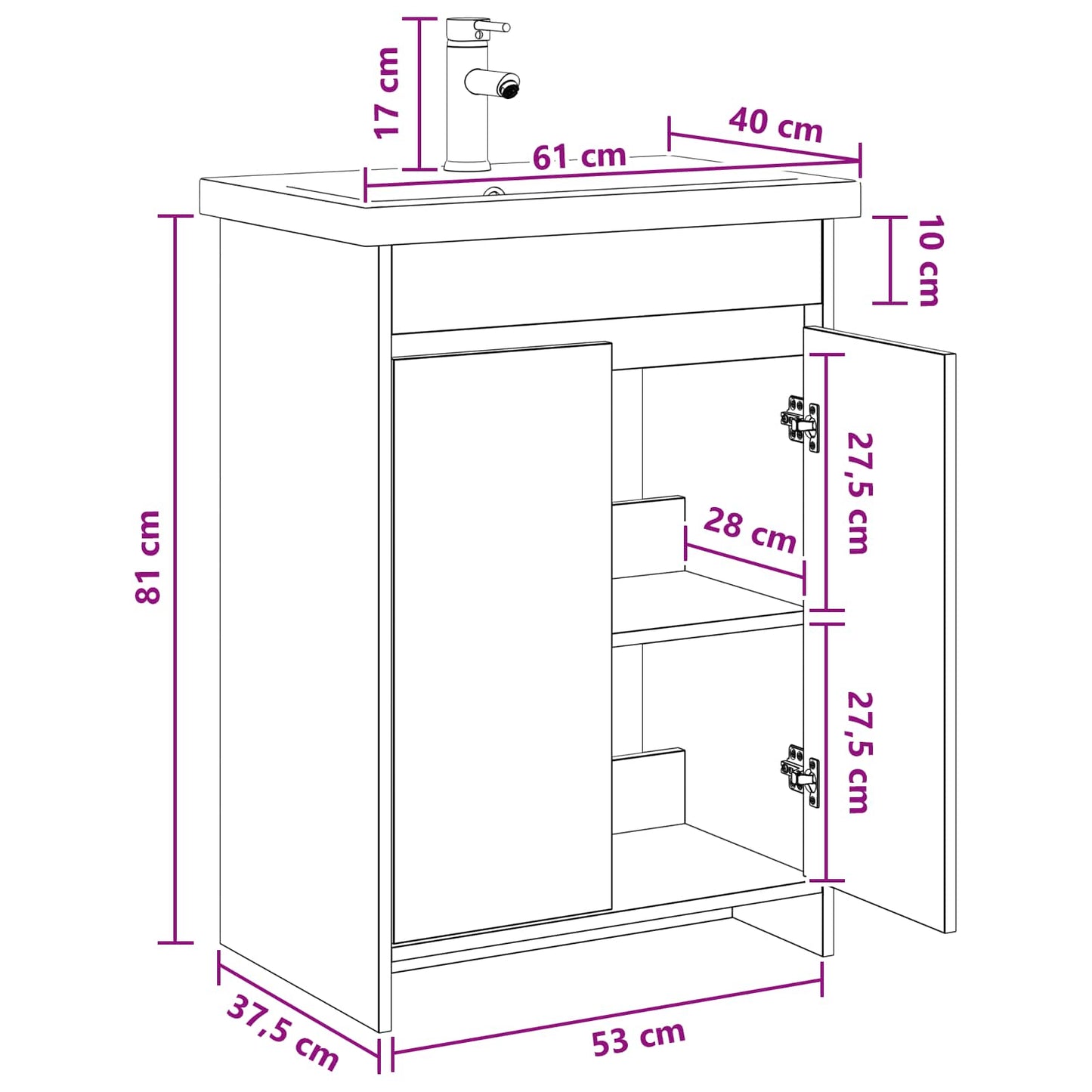 Badkamermeubelset Wit 61 x 40 x 84,5 cm Bewerkt hout is nu te koop bij PeponiXL, paradijselijk wonen!