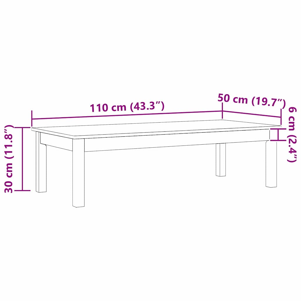 Salontafel Max Bruin 110 x 50 x 30 cm Massief grenenhout is nu te koop bij PeponiXL, paradijselijk wonen!
