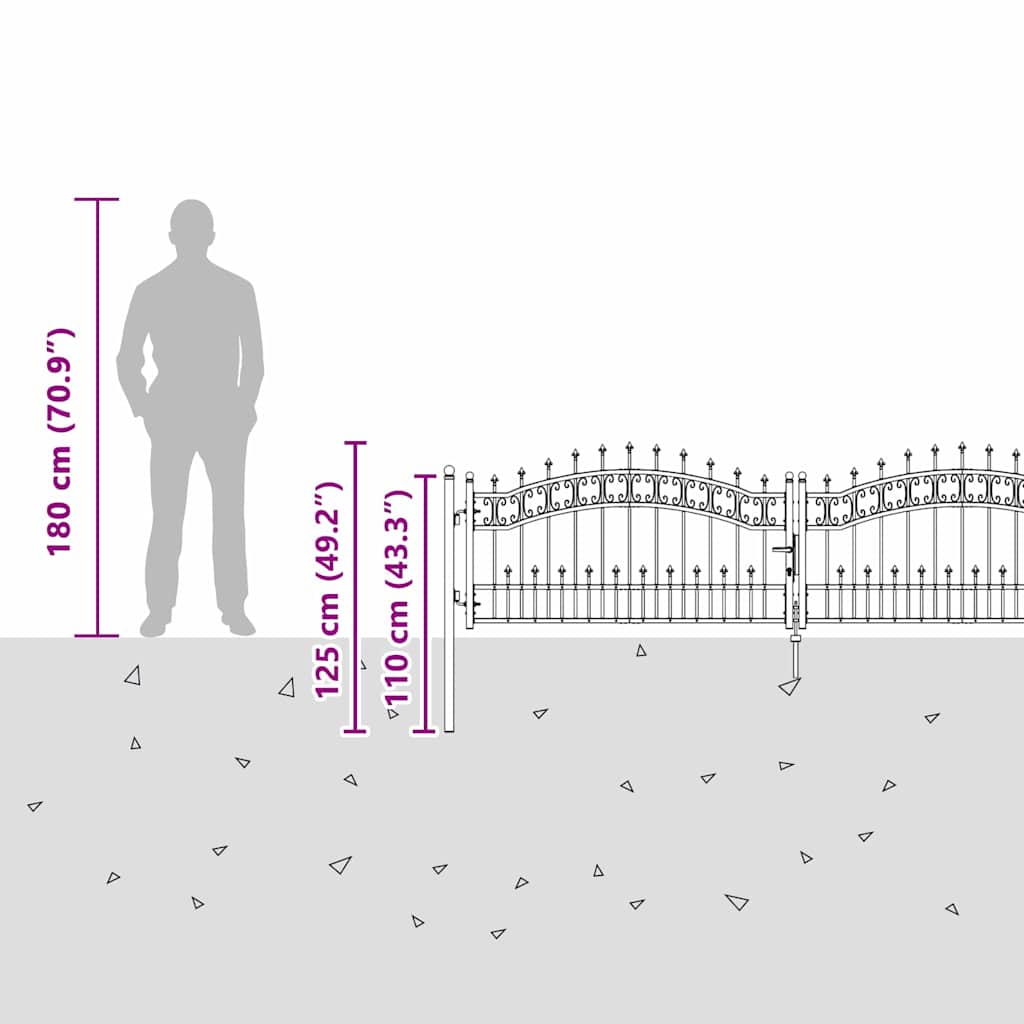 Hekpoort met Spear Boven met slot Grijs 305 x 75 cm Staal is nu te koop bij PeponiXL, paradijselijk wonen!