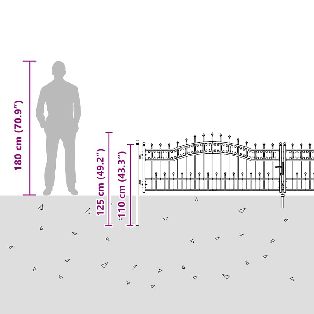 Hekpoort met Spear Boven met slot Grijs 404 x 75 cm Staal is nu te koop bij PeponiXL, paradijselijk wonen!
