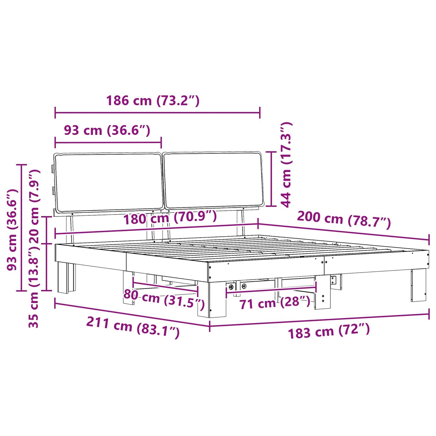 Bedframe met Gevoerd Hoofdgedeelte Lichtgrijs 180 x 200 cm is nu te koop bij PeponiXL, paradijselijk wonen!