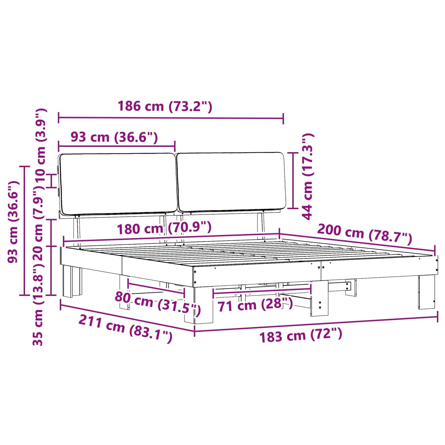 Bedframe met Gevoerd Hoofdgedeelte Lichtgrijs 180 x 200 cm is nu te koop bij PeponiXL, paradijselijk wonen!