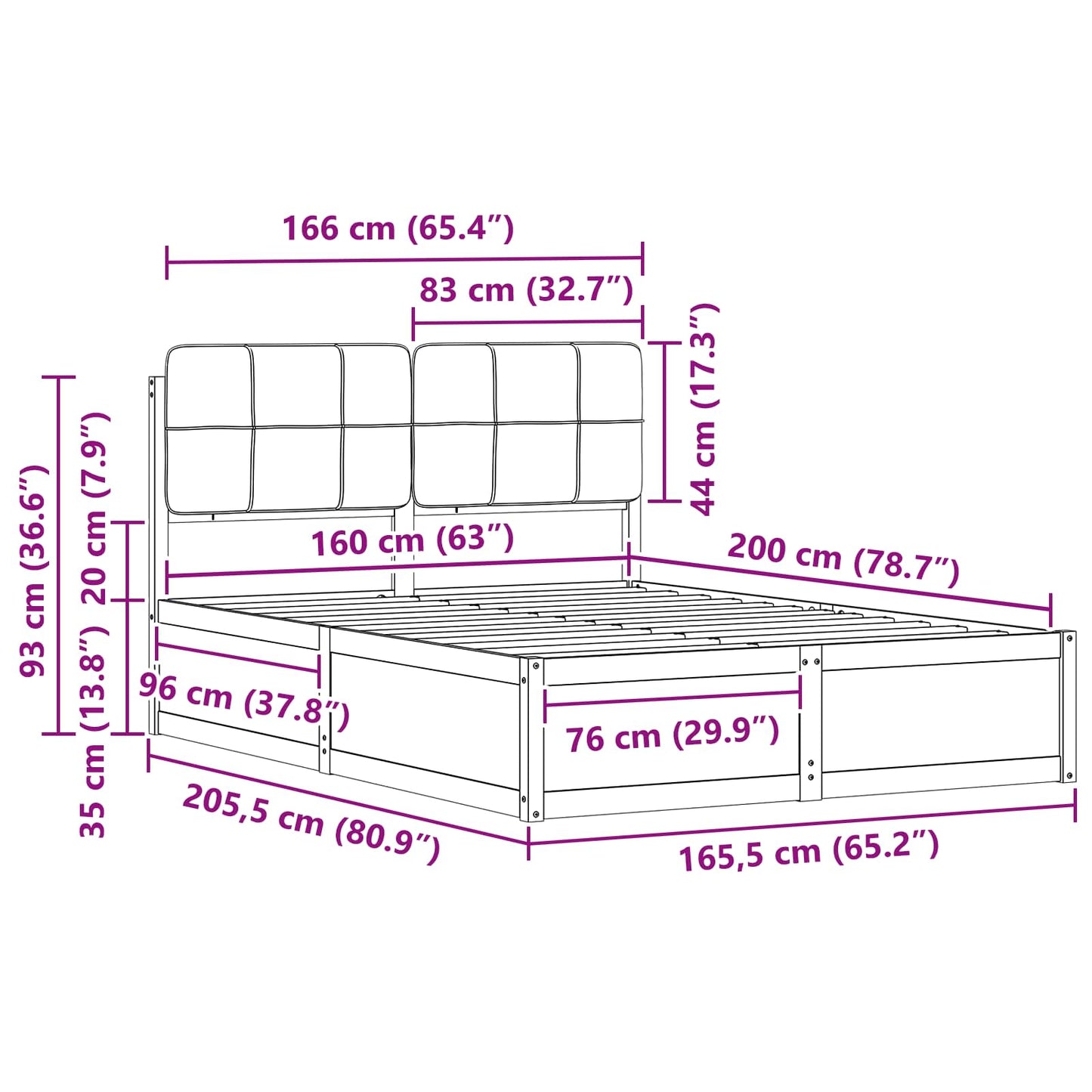 Bedframe met Gevoerd Hoofdgedeelte Donkergrijs 160 x 200 cm is nu te koop bij PeponiXL, paradijselijk wonen!