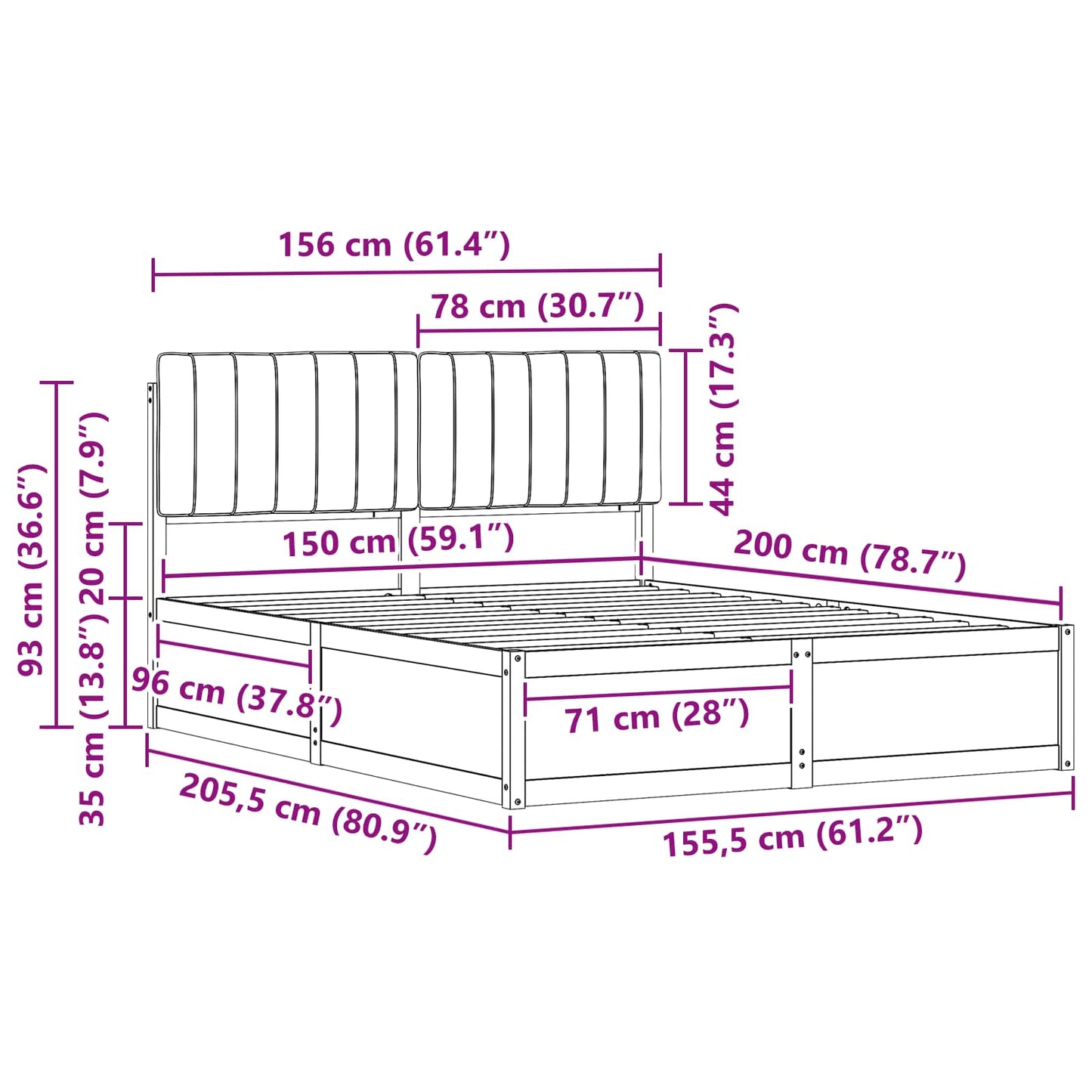 Bedframe met Gevoerd Hoofdgedeelte Taupe 150 x 200 cm is nu te koop bij PeponiXL, paradijselijk wonen!