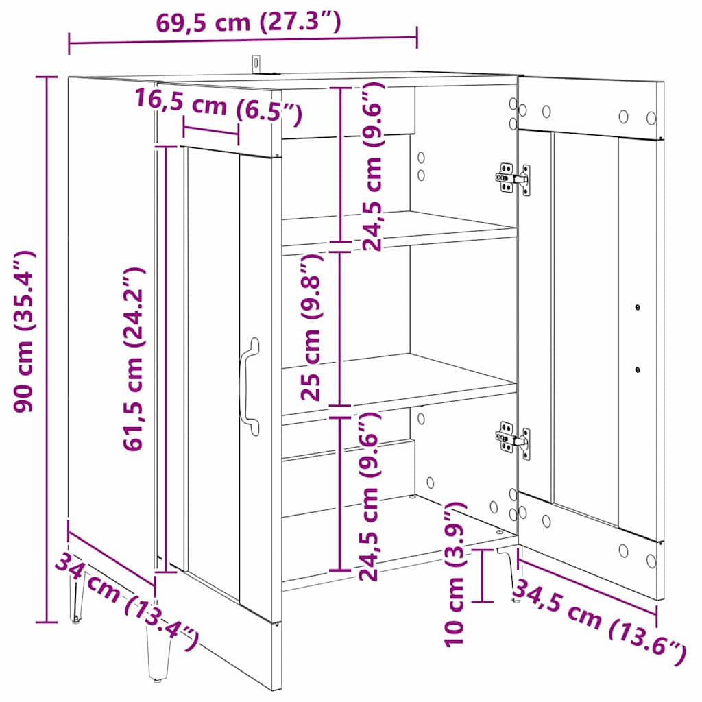 Dressoir Zwart Eiken 69,5 x 34 x 90 cm Bewerkt hout is nu te koop bij PeponiXL, paradijselijk wonen!