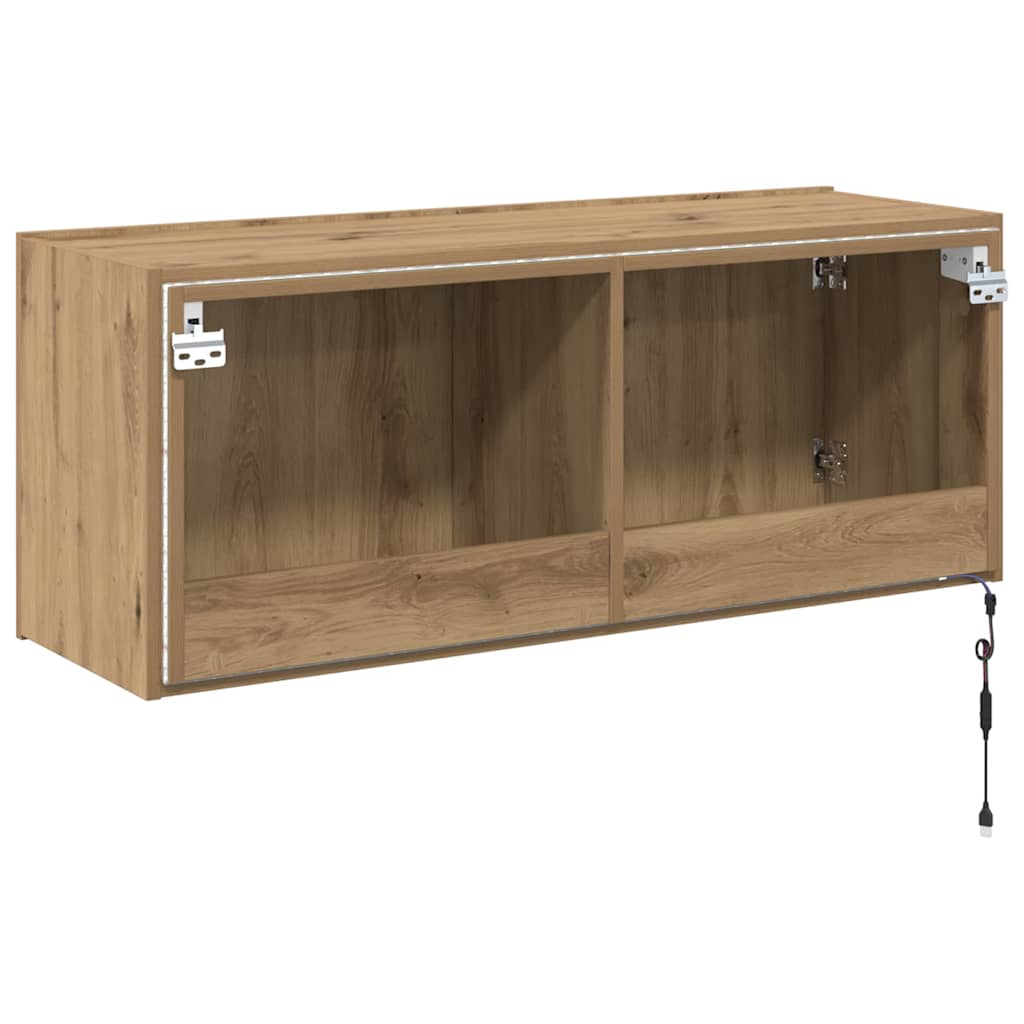 TV Wandkast met LED Artisan Eiken 100 x 35 x 41 cm Bewerkt hout is nu te koop bij PeponiXL, paradijselijk wonen!