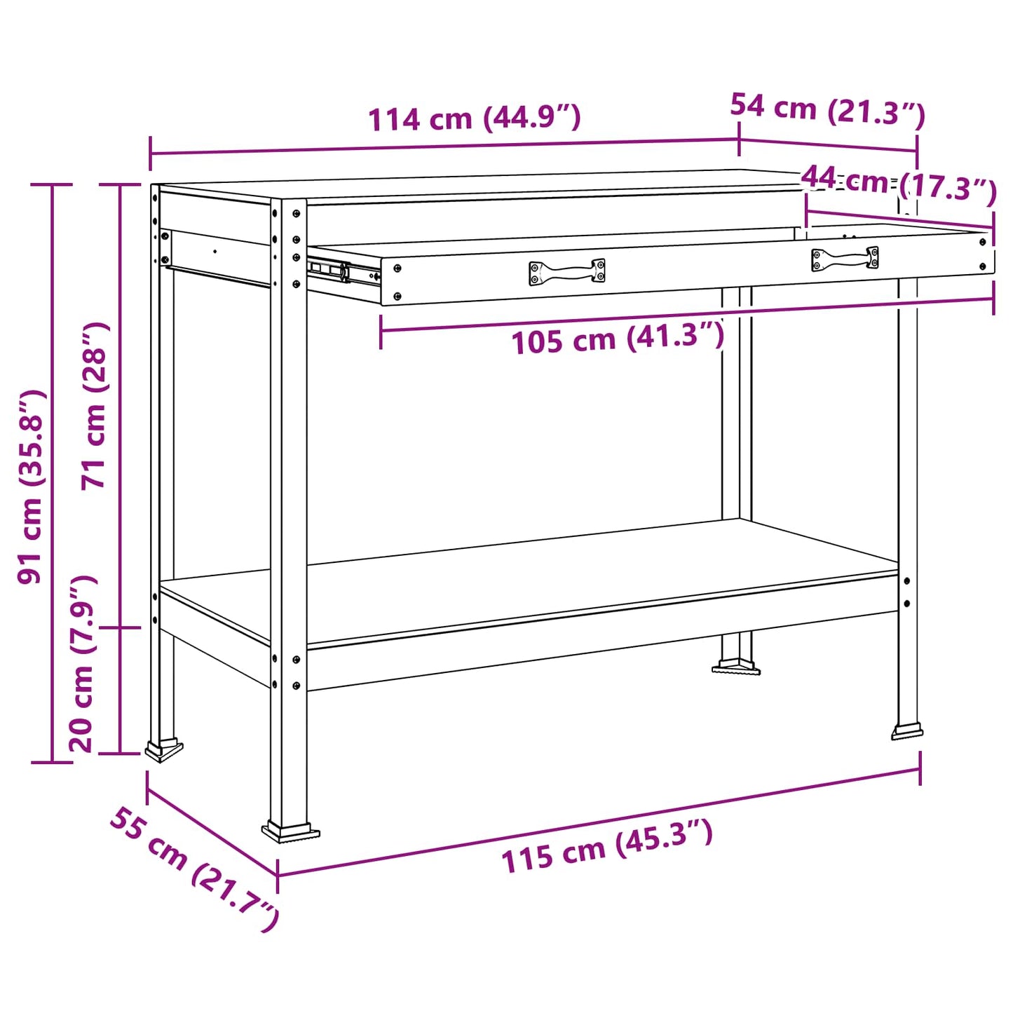 Werkbanken met lade Zwart 81 x 41 x 145 cm Bewerkt hout is nu te koop bij PeponiXL, paradijselijk wonen!