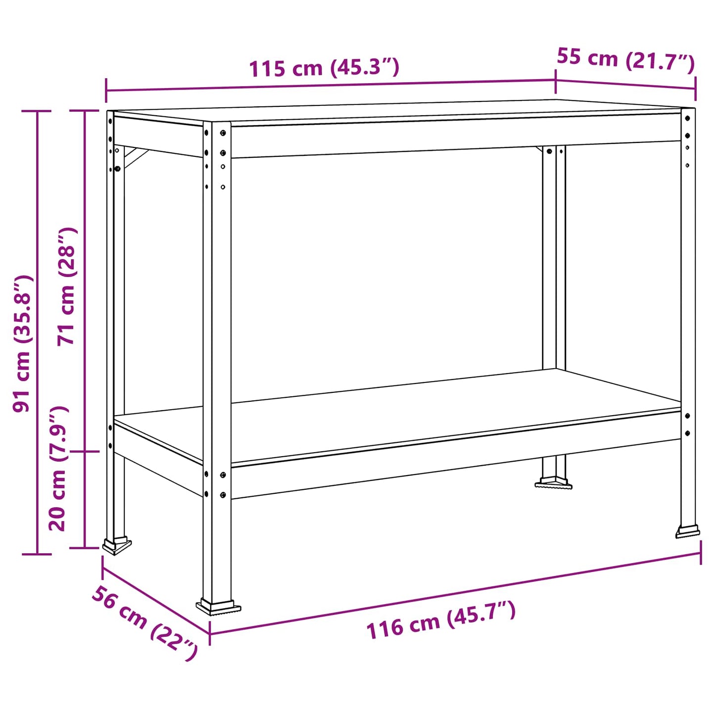 Werkbanken met plank Zwart 81 x 41 x 145 cm Bewerkt hout is nu te koop bij PeponiXL, paradijselijk wonen!
