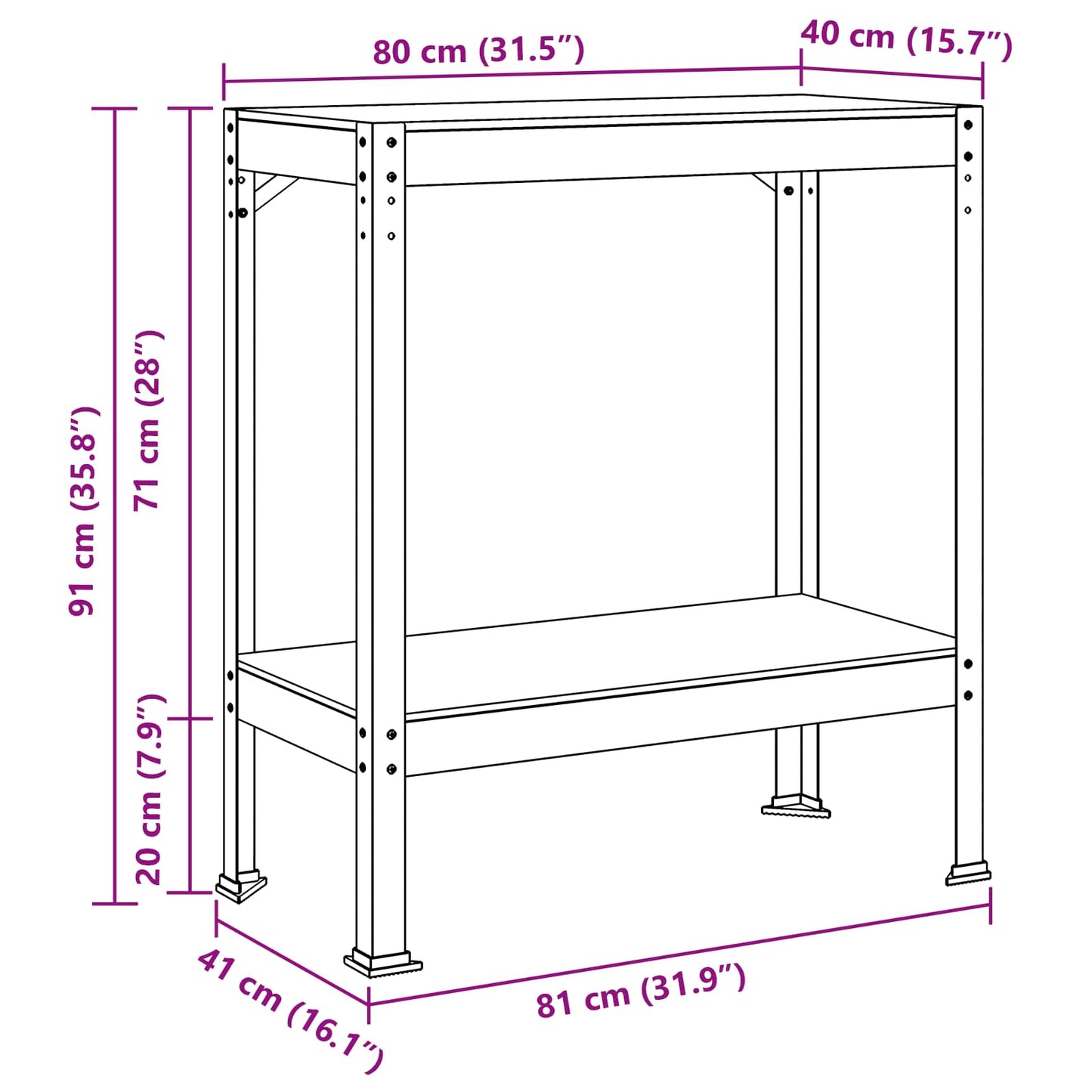 Werkbank met plank Zwart 81 x 41 x 91 cm Bewerkt hout en metaal is nu te koop bij PeponiXL, paradijselijk wonen!