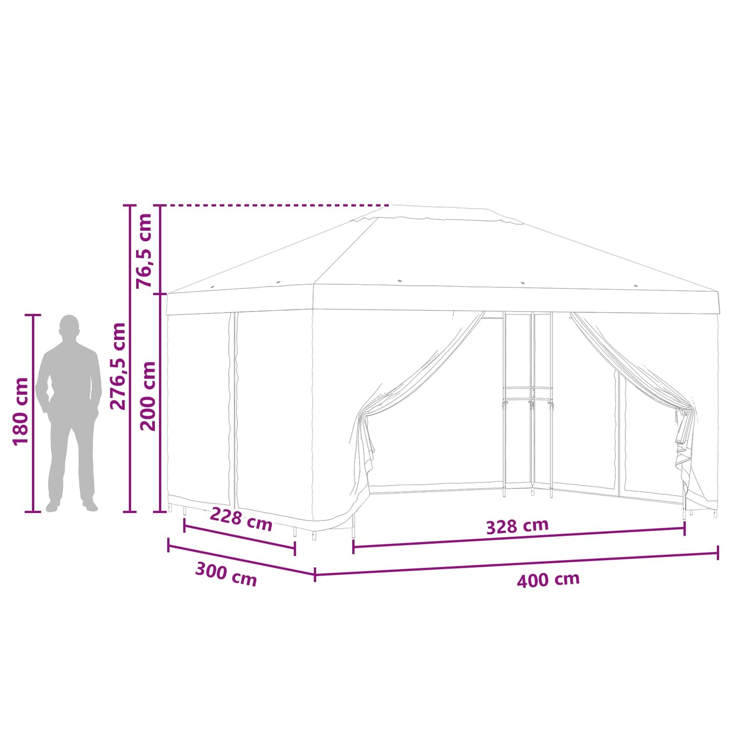 Paviljoen met zijwanden 4 × 3 m Terracotta Polyester en staal