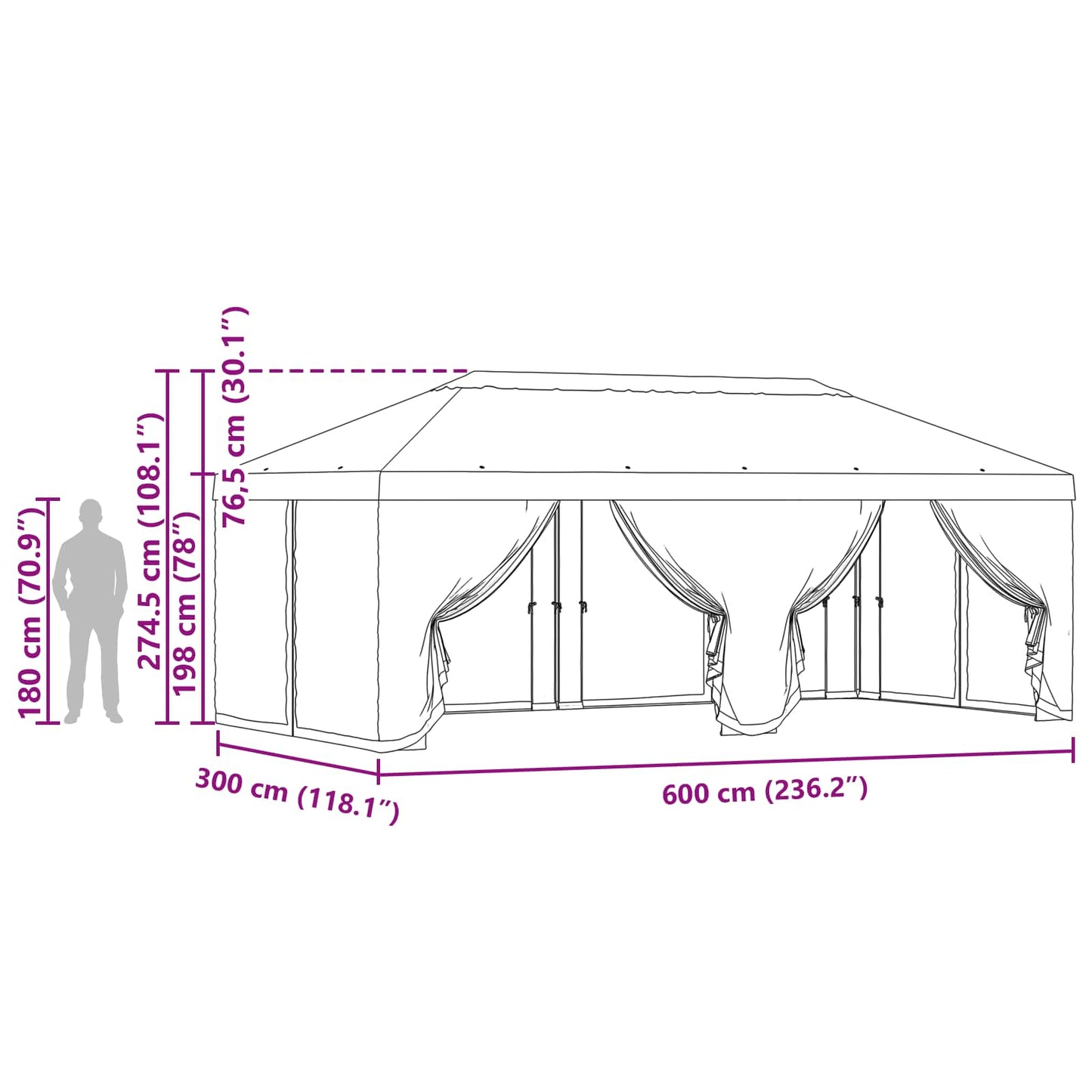Gazebo Hoes met Zijwanden Crèmekleurig 600,5 x 300,5 cm is nu te koop bij PeponiXL, paradijselijk wonen!