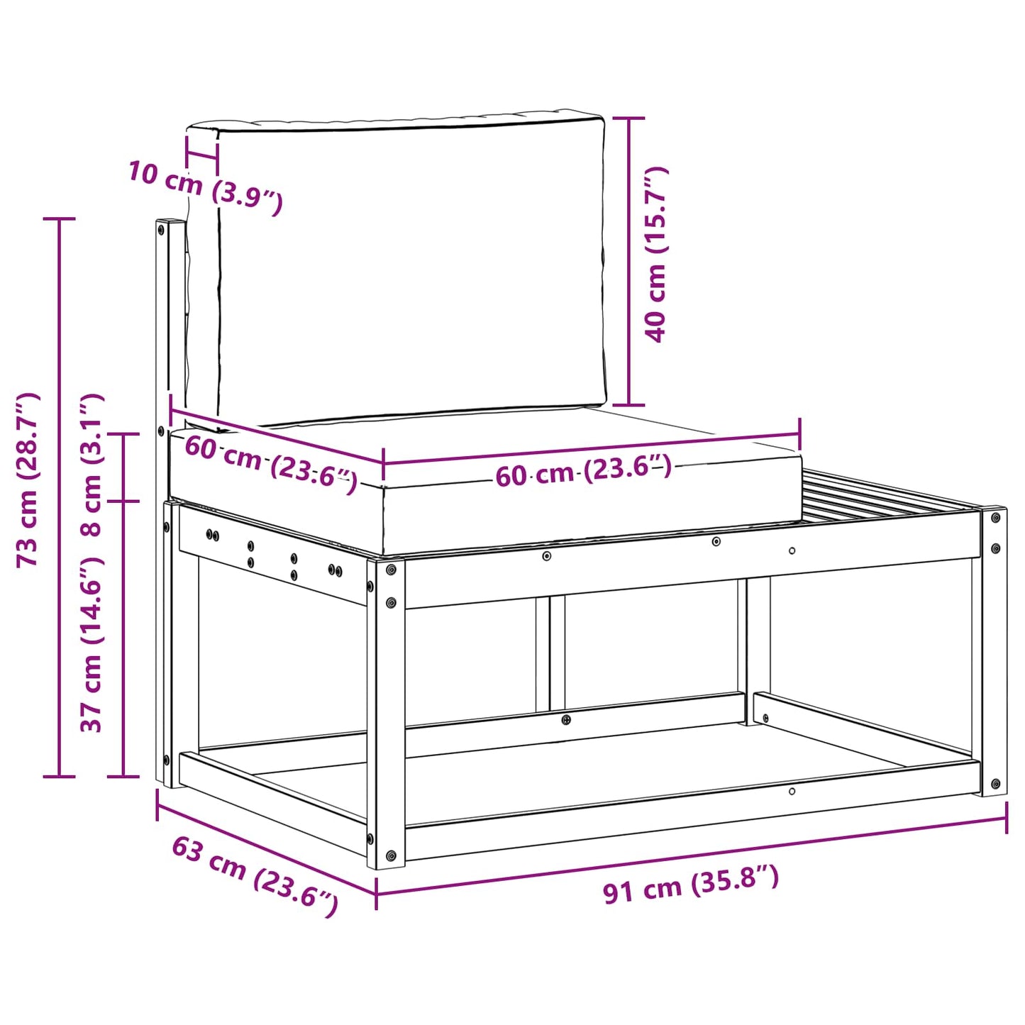 Buiten Eind Sofa Naturel 91 x 63 x 73 cm Massief Acaciahout is nu te koop bij PeponiXL, paradijselijk wonen!